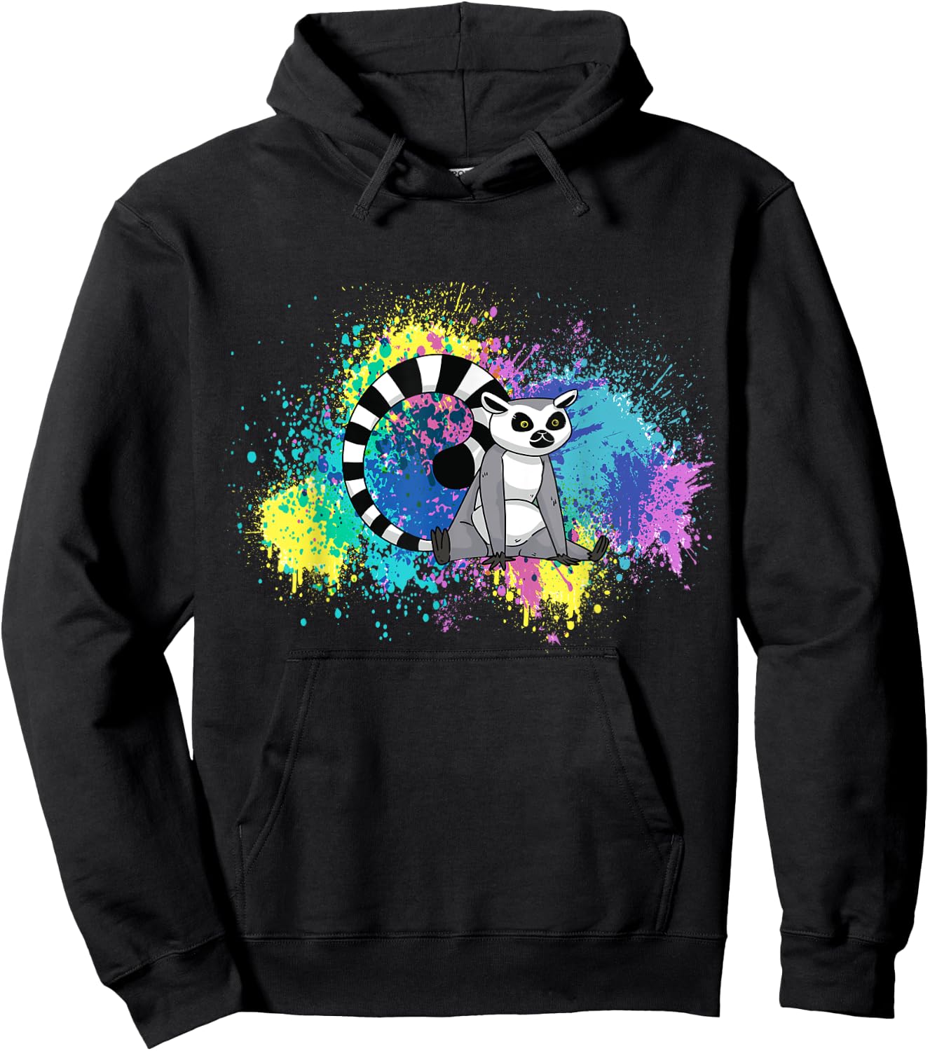 Lemur Funny Lemur Lover Abstract Color Madagascar Animal Hoodie - Hoodie | Black