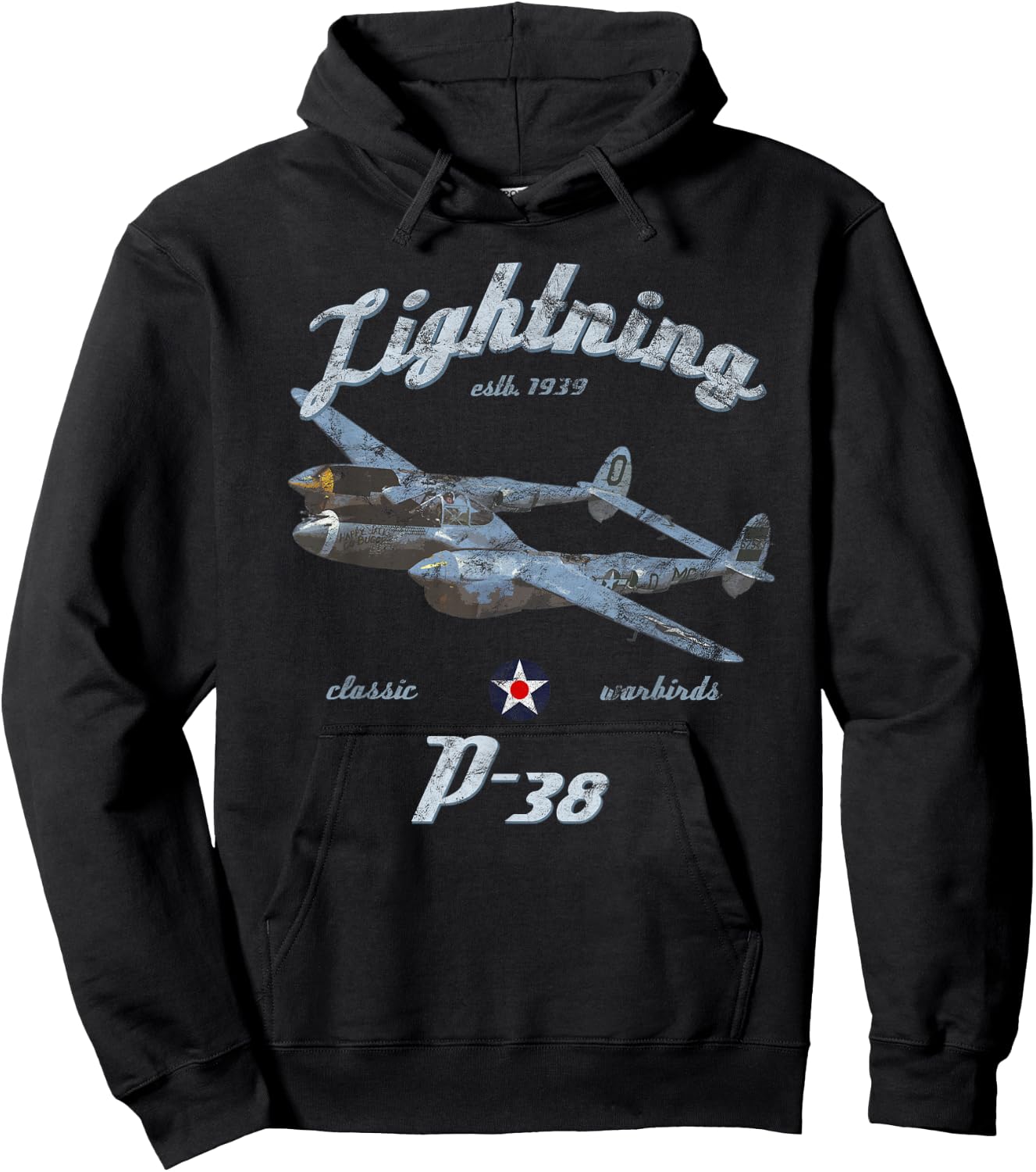 Designed For Flight P-38 Lightning Classic Warbird WWII Fighter Airplane Vintage Black Adult Hoodie - Hoodie | Black
