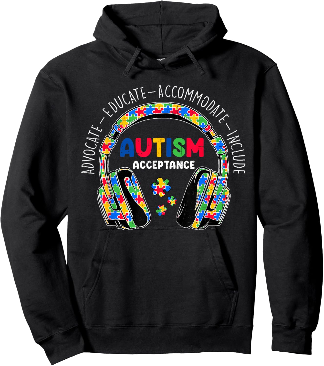 Autism Awareness Acceptance Headphones Teacher Boys Kids Hoodie - Hoodie | Black