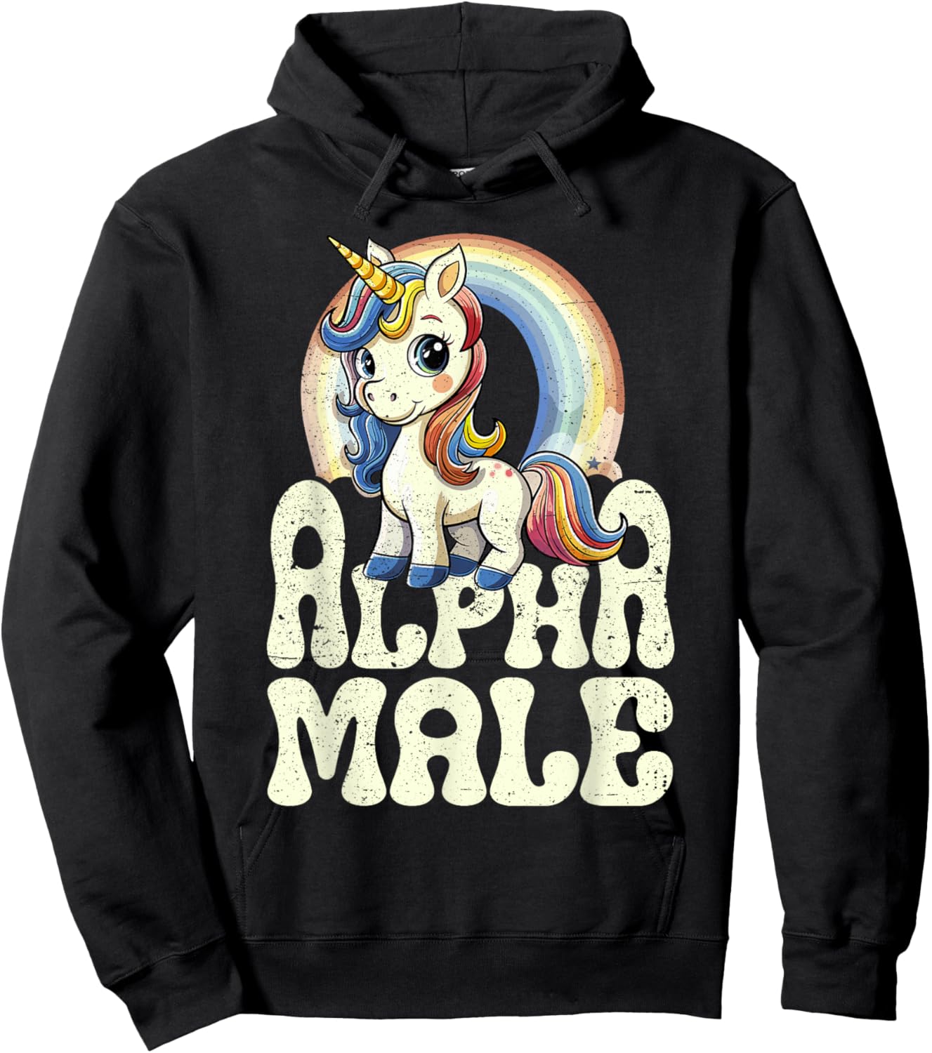 Alpha Male Unicorn Funny Sarcastic Ironic Weird Y2K Humor Hoodie - Hoodie | Black