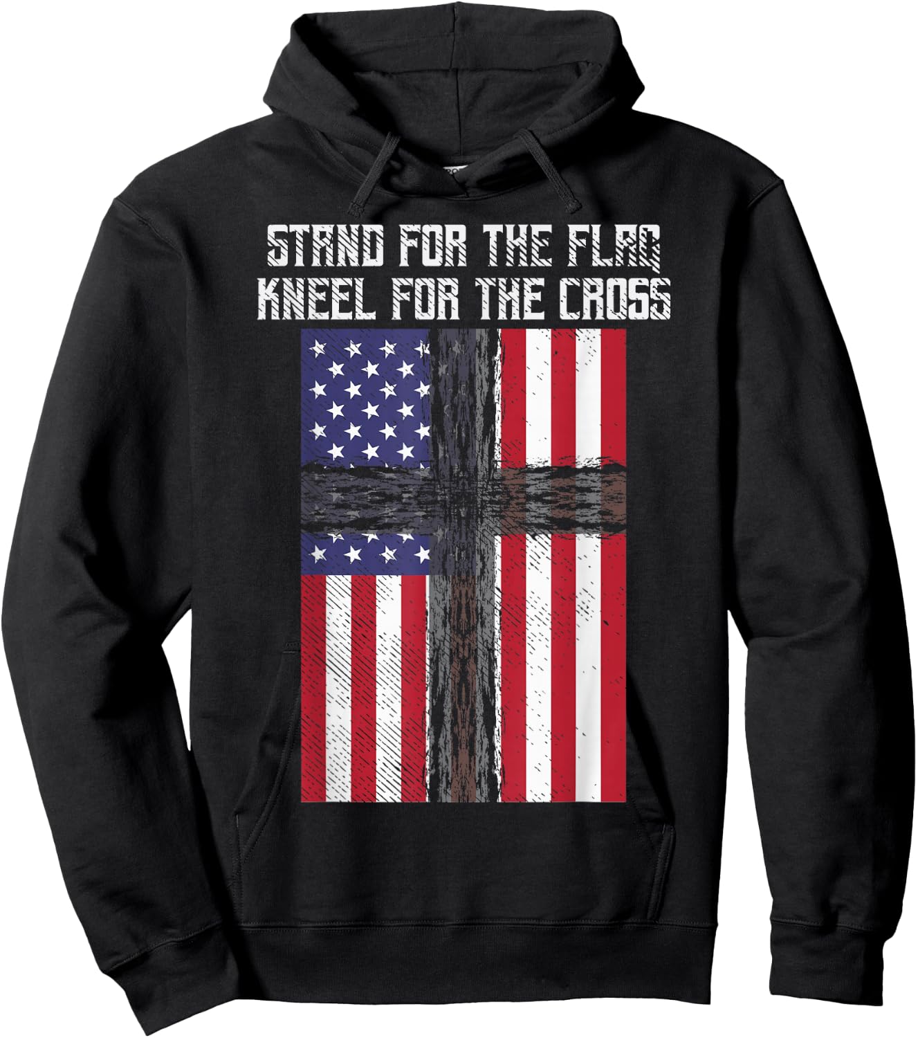 Stand Flag Kneel Cross God Jesus America US Christian Gift Hoodie - Hoodie | Black