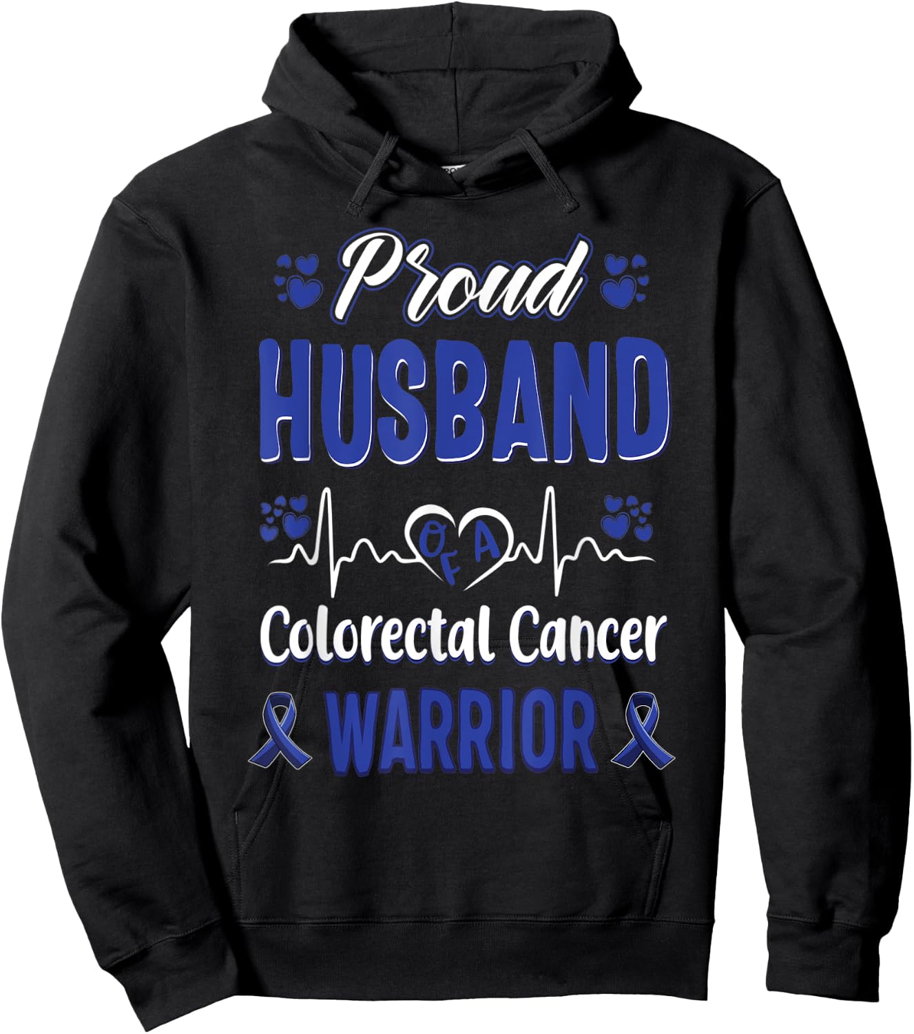 proud Husband colorectal colon cancer warrior awareness Hoodie - Hoodie | Black