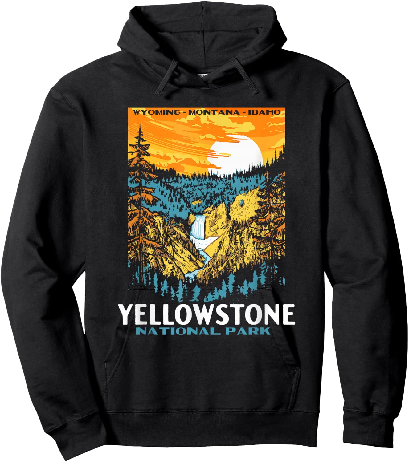 Retro Yellowstone National Park WPA Style Lower Falls Hoodie - Hoodie | Black