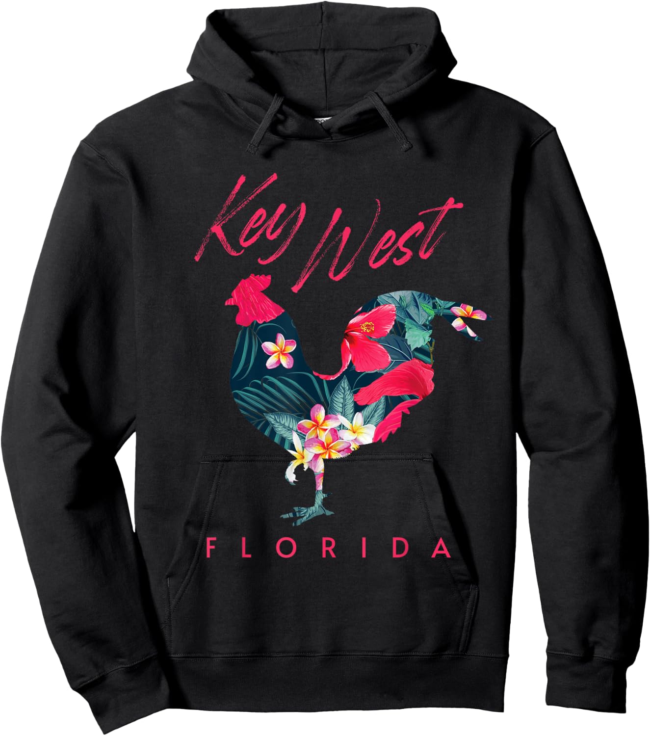 Key West Florida Chicken Lover Flower Hibiscus Souvenir Hoodie - Hoodie | Black