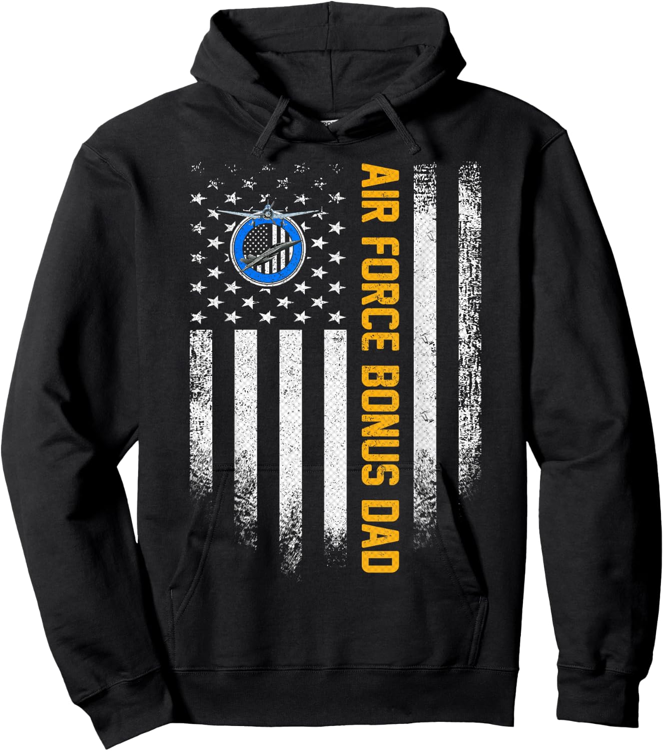 Vintage USA American Flag Proud Air Force Veteran Bonus Dad Hoodie - Hoodie | Black