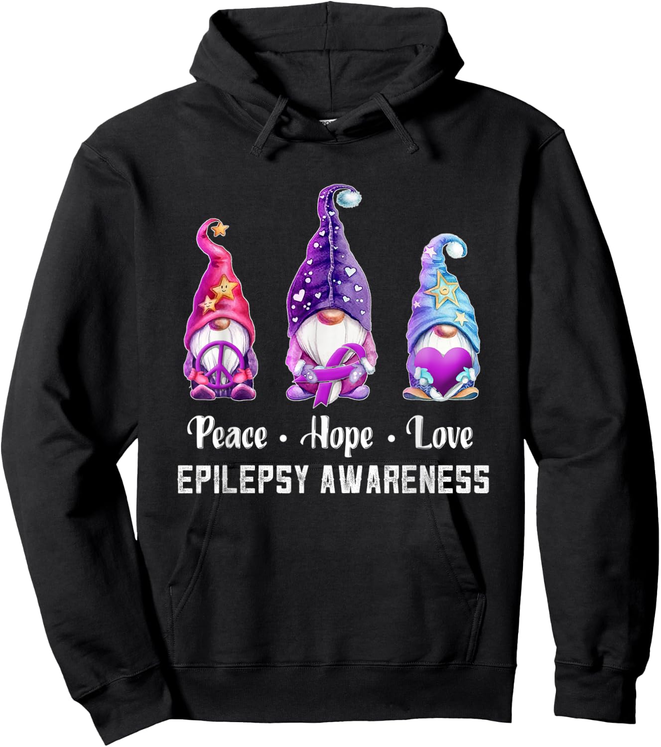 Peace Hope Love Gnomes Epilepsy Awareness Hoodie - Hoodie | Black