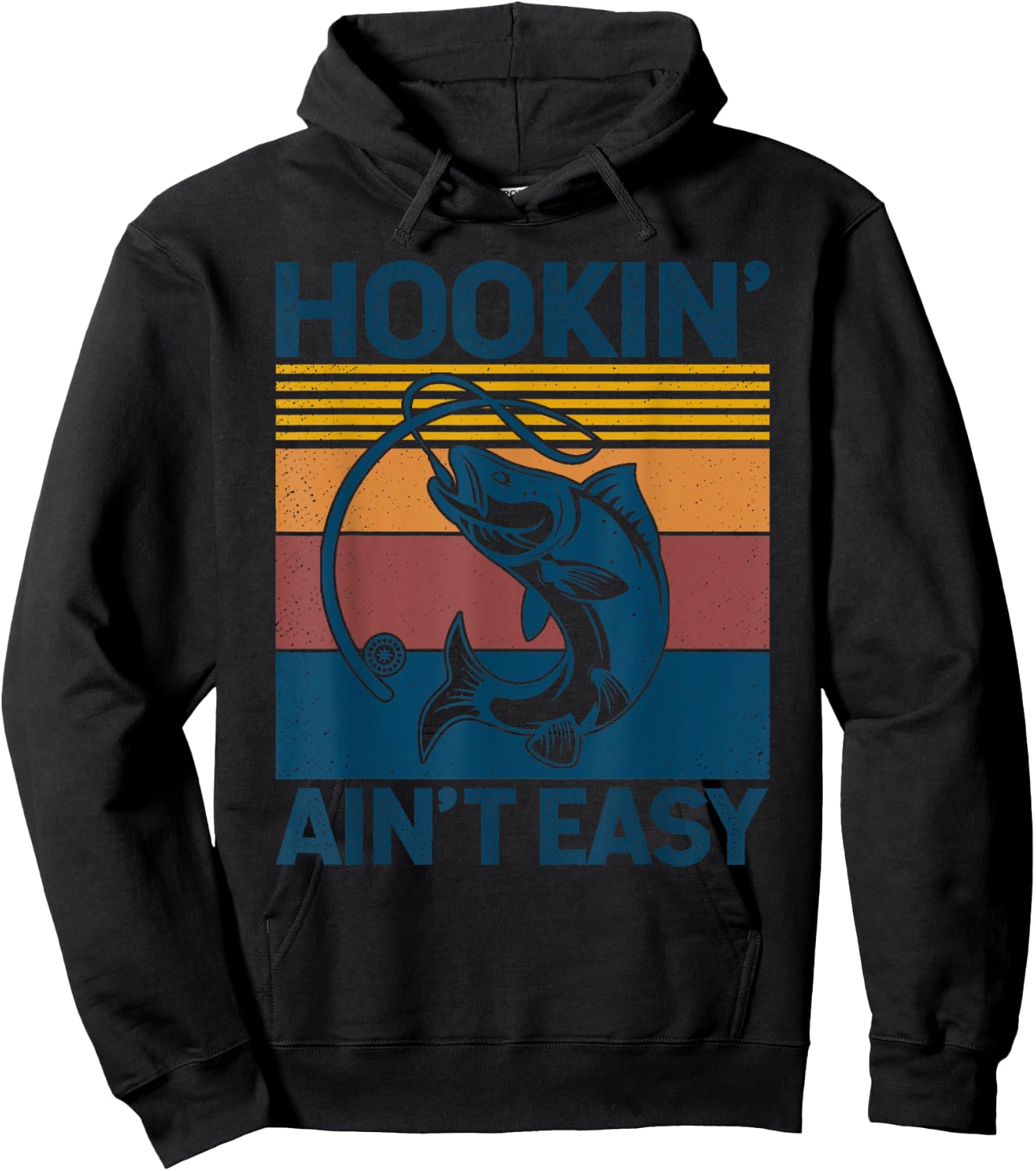 Fishing Hookin’ Ain’t Easy Vintage Retro Fisherman Gift Men Hoodie - Hoodie | Black