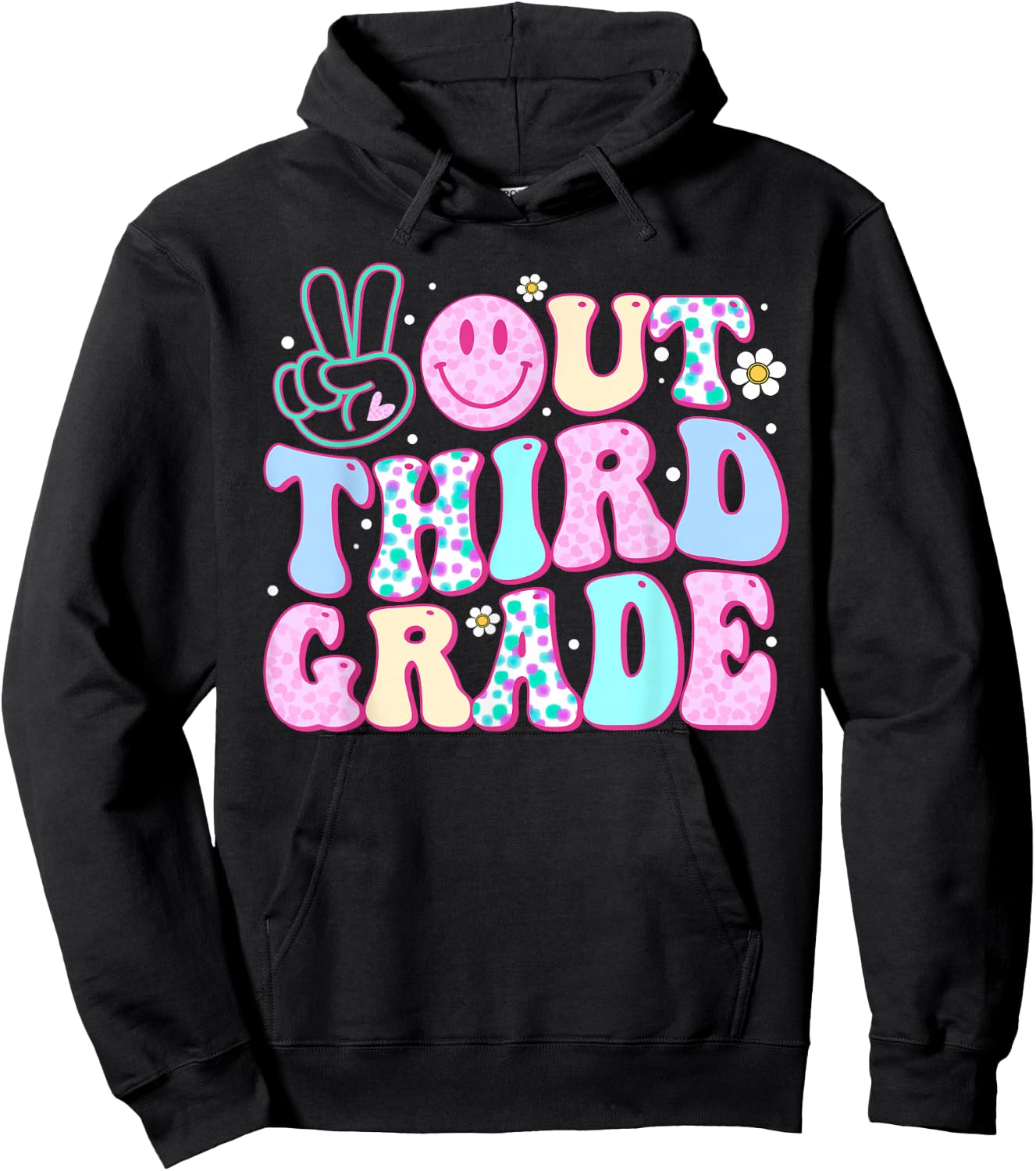 Peace Out Third Grade Last Day Of School Groovy Boys Girls Hoodie - Hoodie | Black