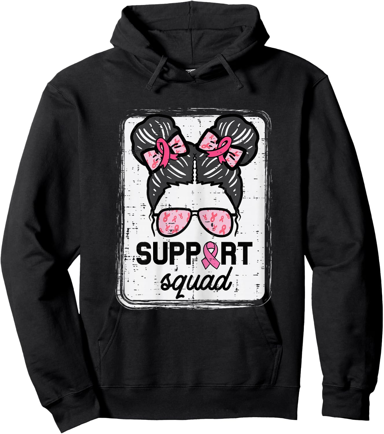 Breast Cancer Support Squad Bun Awareness Girls Kids Youth Hoodie - Hoodie | Black