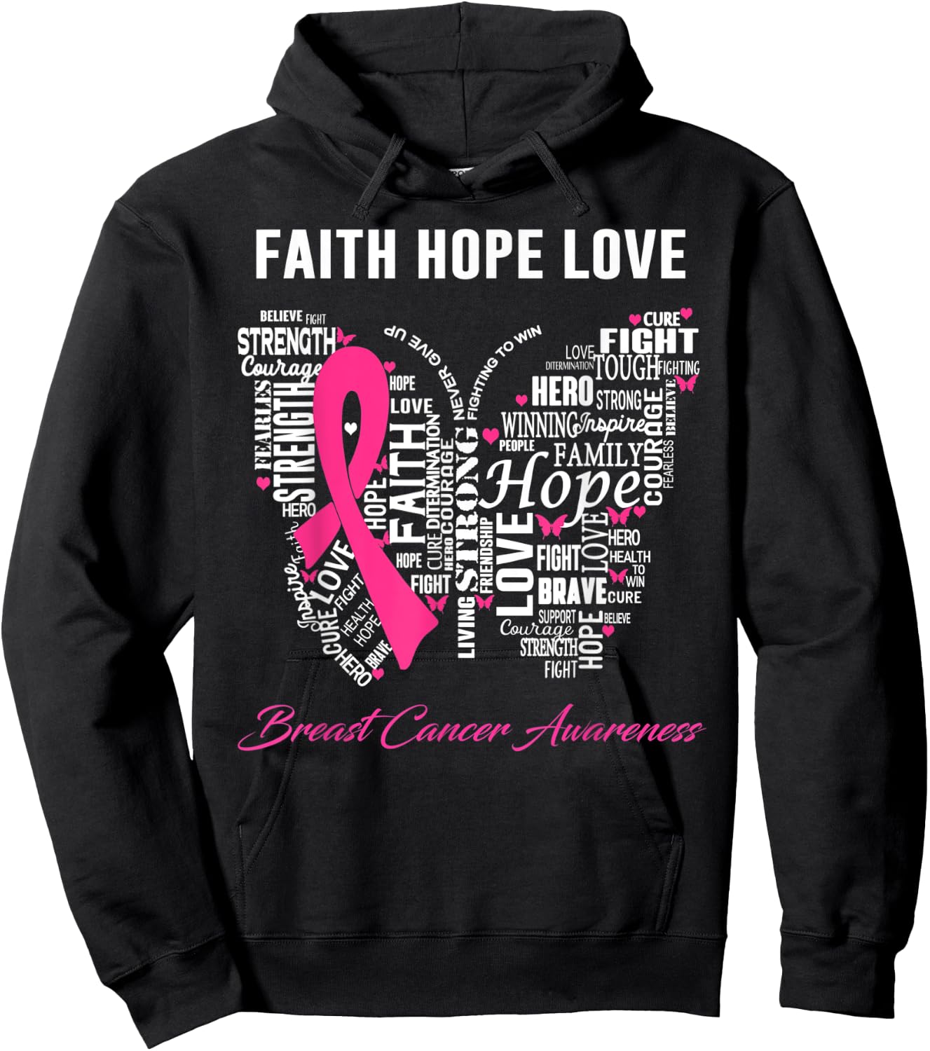 Faith Hope Love Breast Cancer Awareness Hoodie - Hoodie | Black