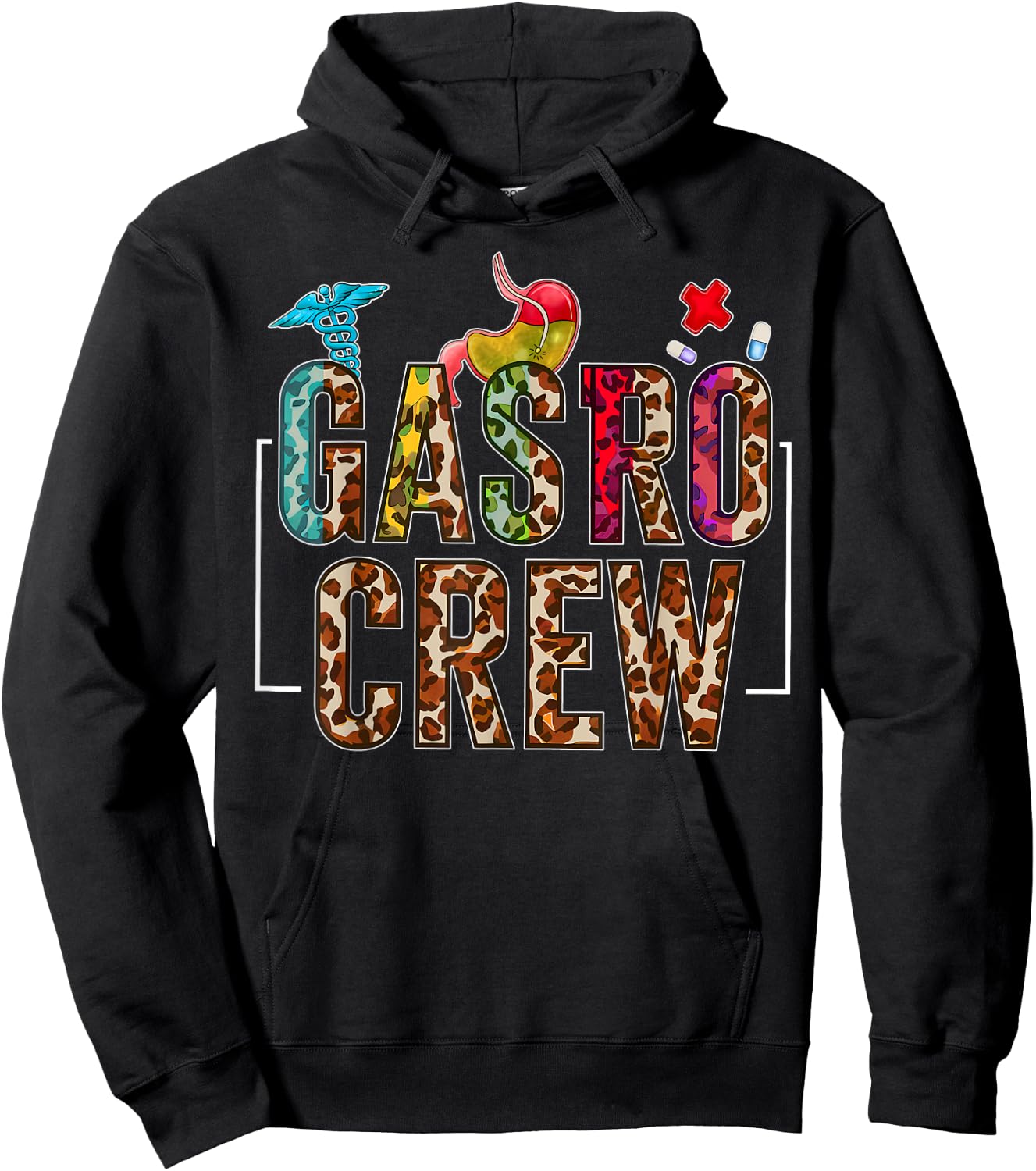 Leopard Lettering Gastro Crew Vintage Gastroenterology Nurse Hoodie - Hoodie | Black