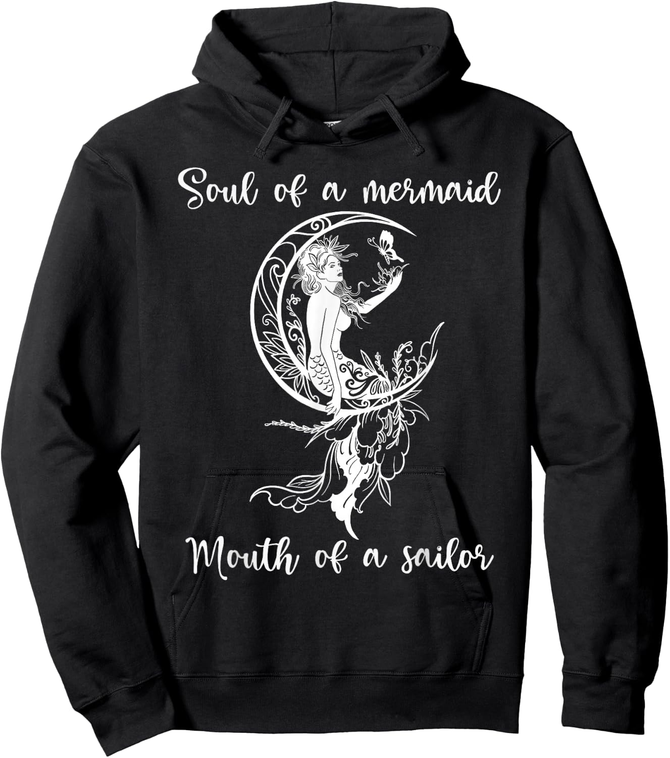 Soul Of A Mermaid Mouth Of Sailor Mermaid Moon And Butterfly Hoodie - Hoodie | Black