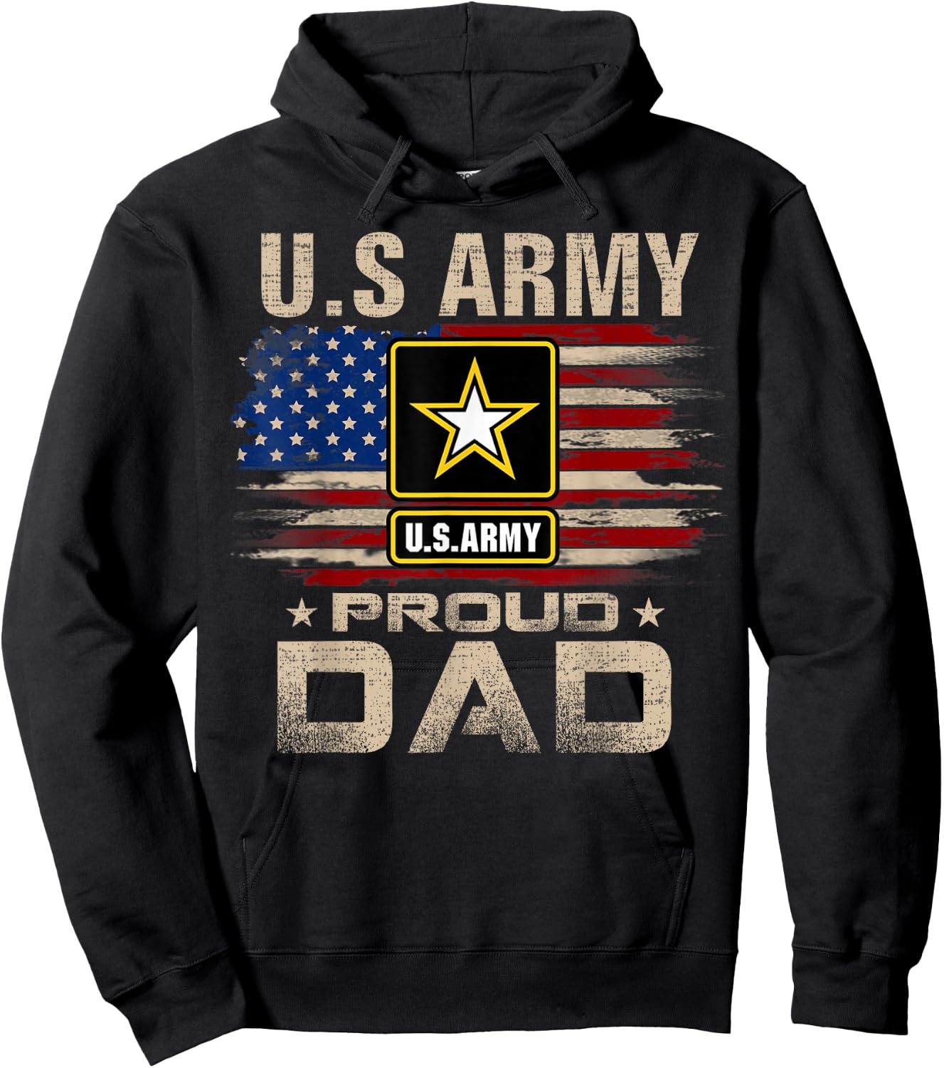 Vintage U.S Army Proud Dad with American Flag Hoodie - Hoodie | Black