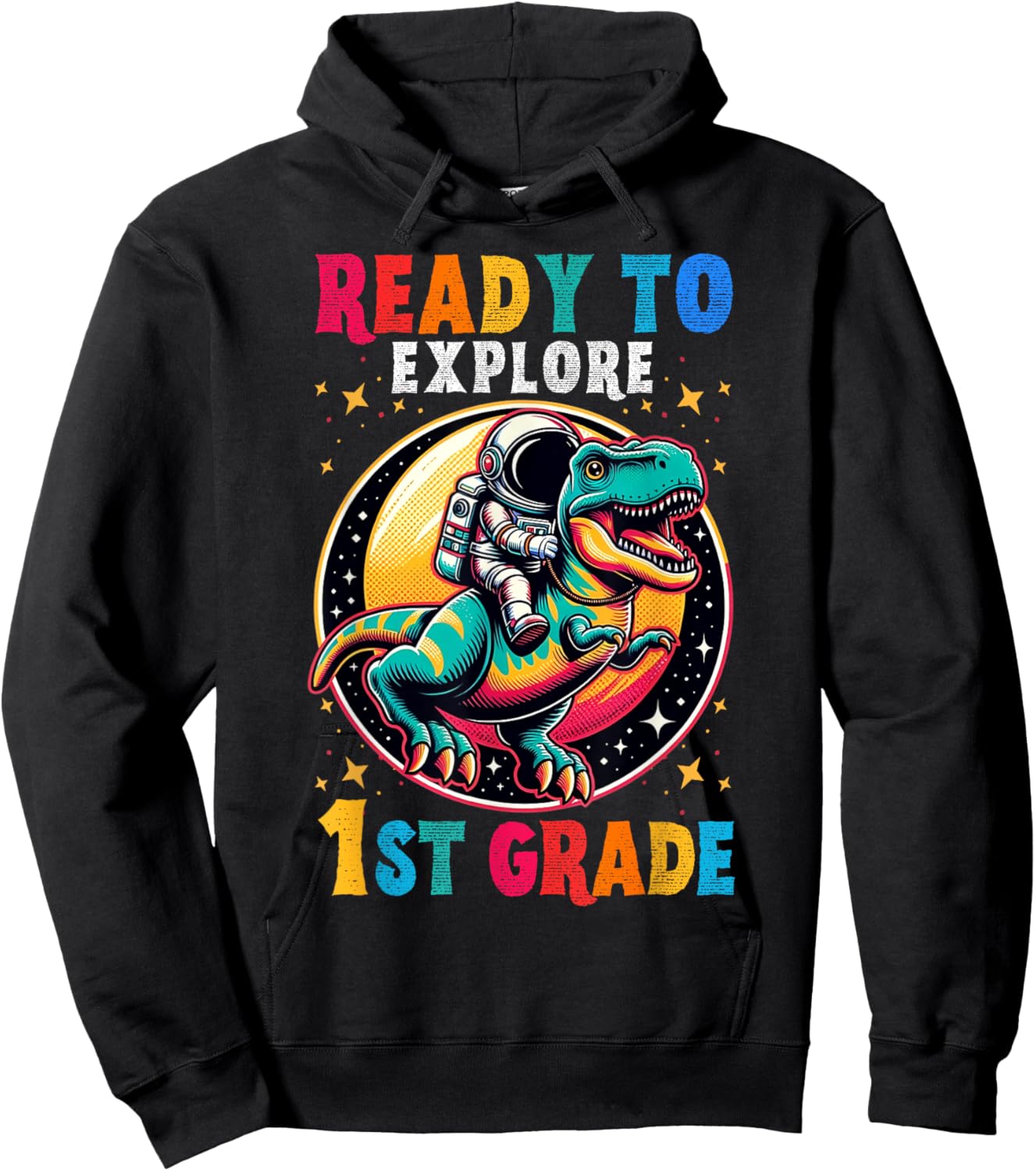 First day back to School 1st grade Astronaut Dinosaur boys Hoodie - Hoodie | Black