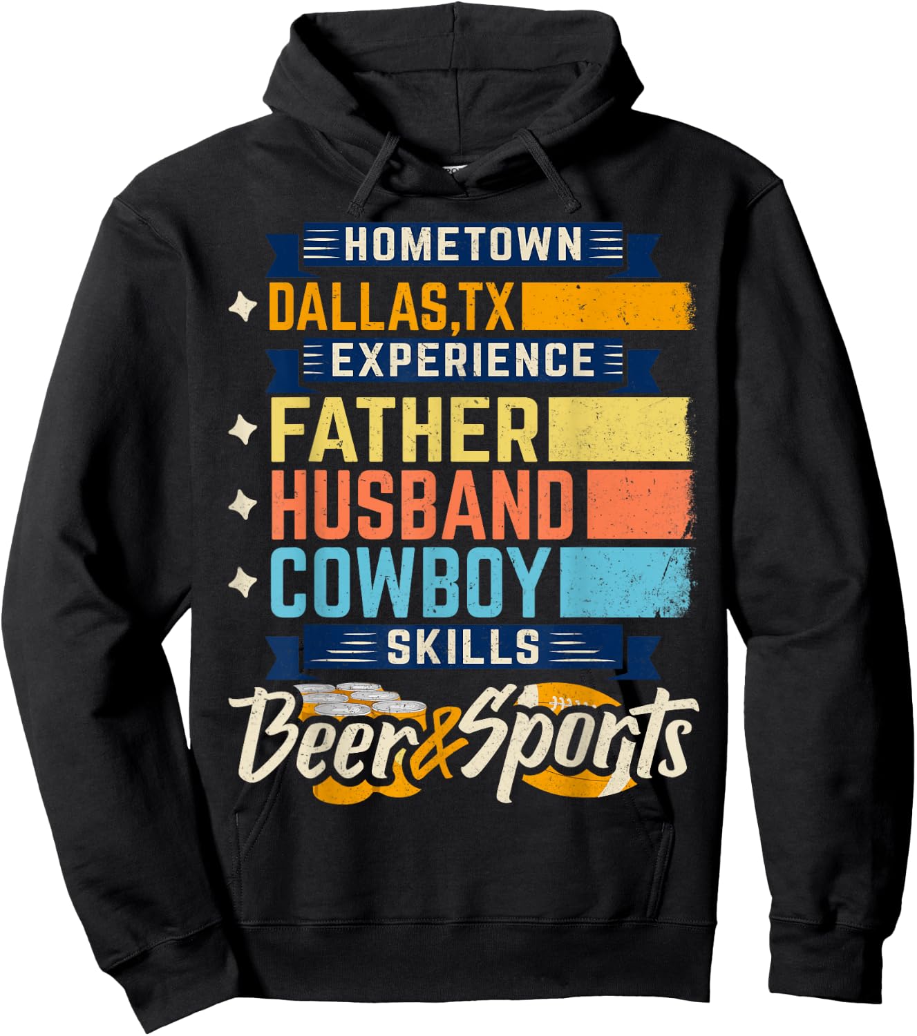 Father Husband Cowboy Beer Sports Dallas, TX Dad Fathers Day Hoodie - Hoodie | Black
