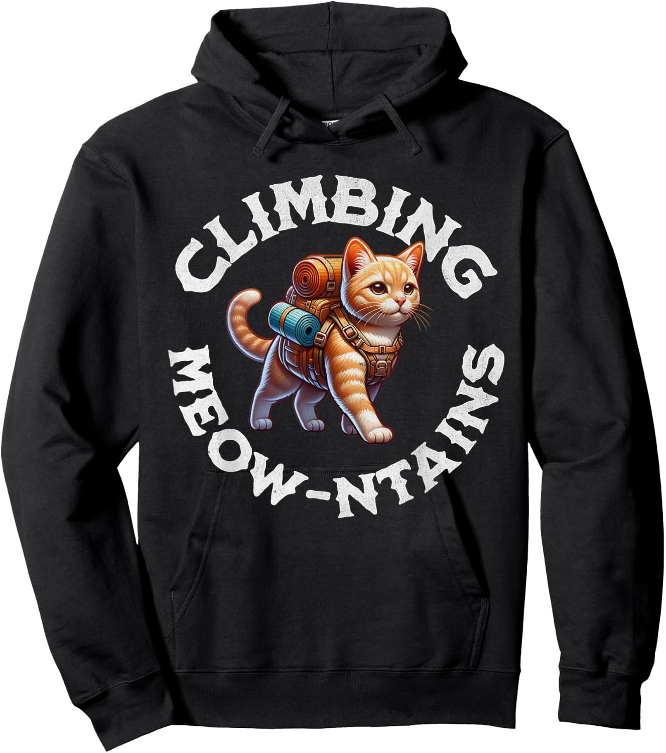 Cat Climbing Mountains Hiking Outdoors Adventure Trekking Hoodie - Hoodie | Black