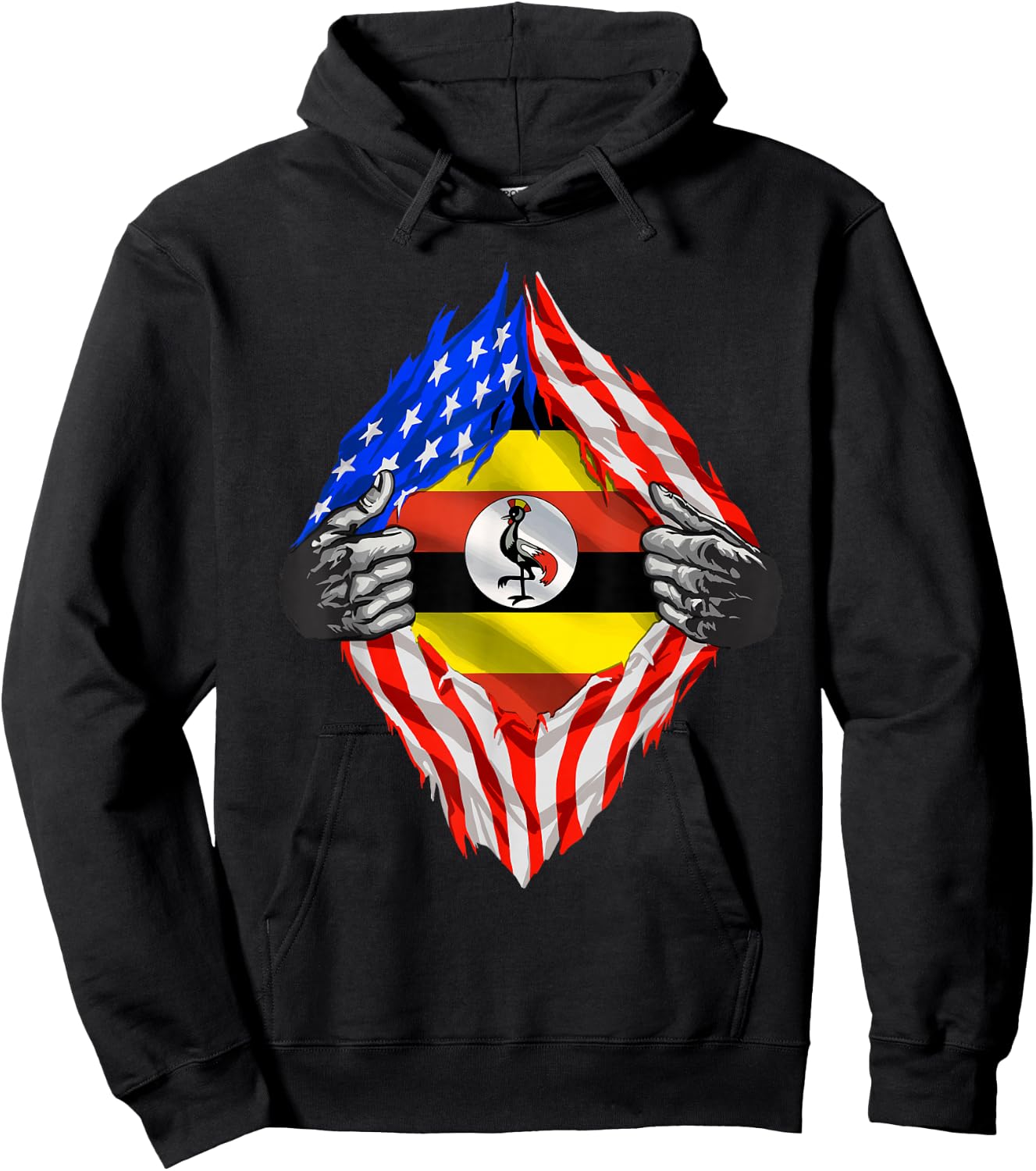 Super Ugandan Heritage Uganda Roots USA Flag Hoodie - Hoodie | Black