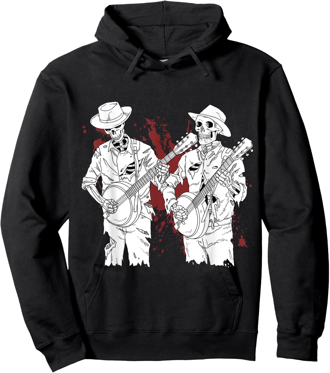 Banjo Scary Banjo Gifts Skeleton Bluegrass Hoodie - Hoodie | Black