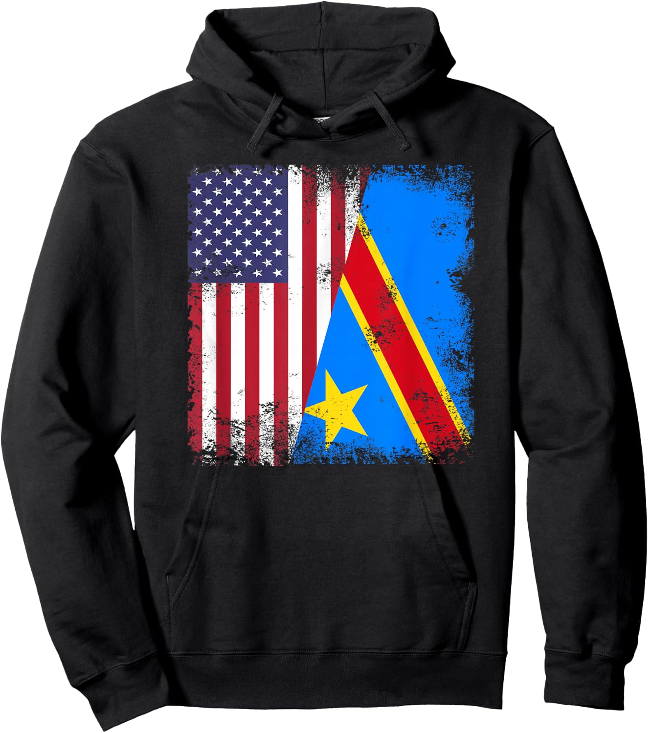 Half Congolese Flag | Vintage Congo USA Gift Hoodie - Hoodie | Black