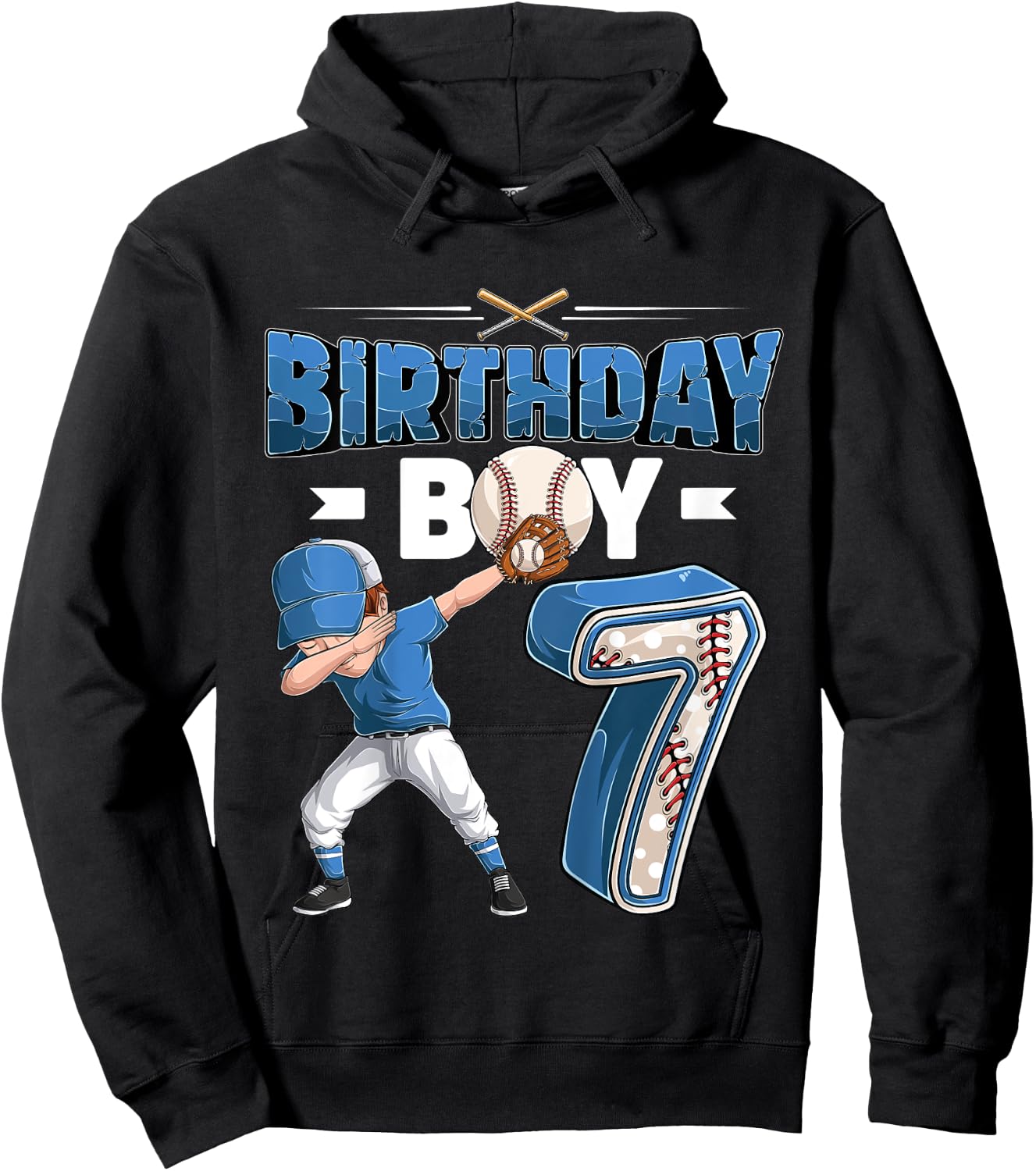 Kids dabbing boy 7 year old Baseball Player 7th birthday party Hoodie - Hoodie | Black
