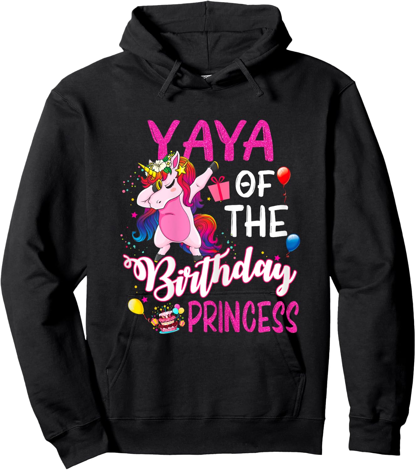Yaya Of The Birthday Princess Unicorn Girl Hoodie - Hoodie | Black