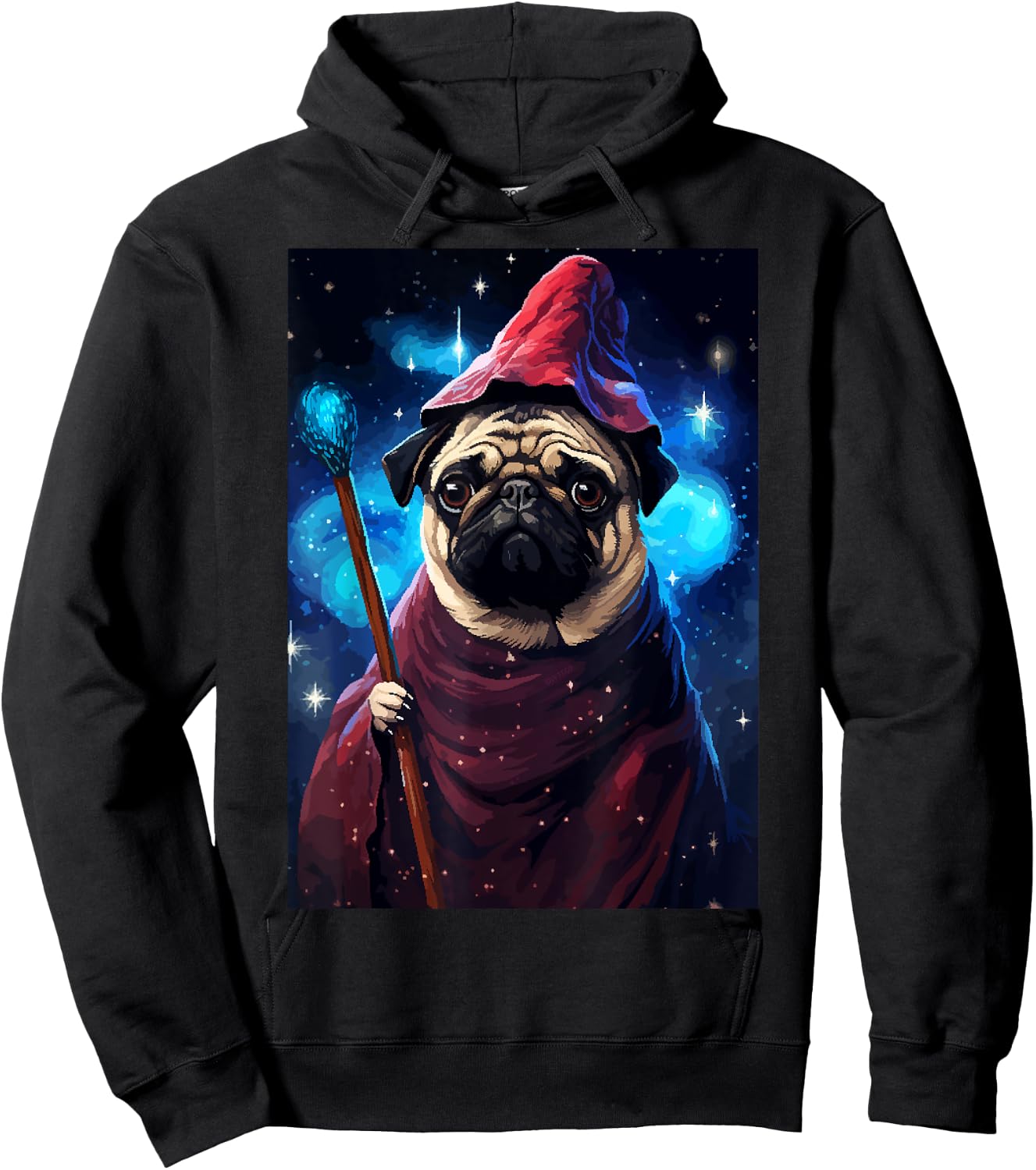 Cute Pug Wizard Character Funny Dog Pixel Art Women Kids Hoodie - Hoodie | Black