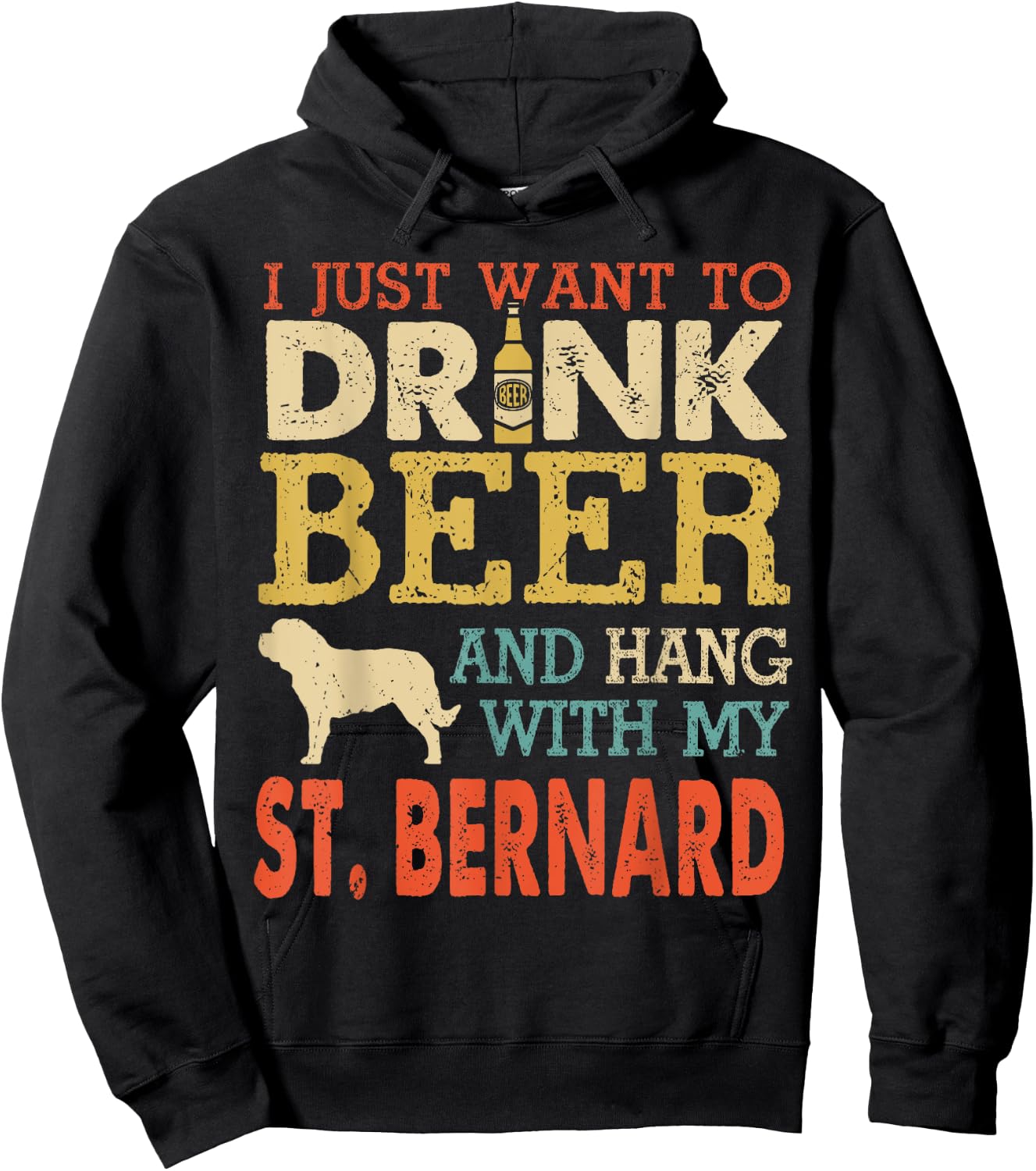 St. Bernard Dad Drink Beer Hang With Dog Funny Men Vintage Hoodie - Hoodie | Black