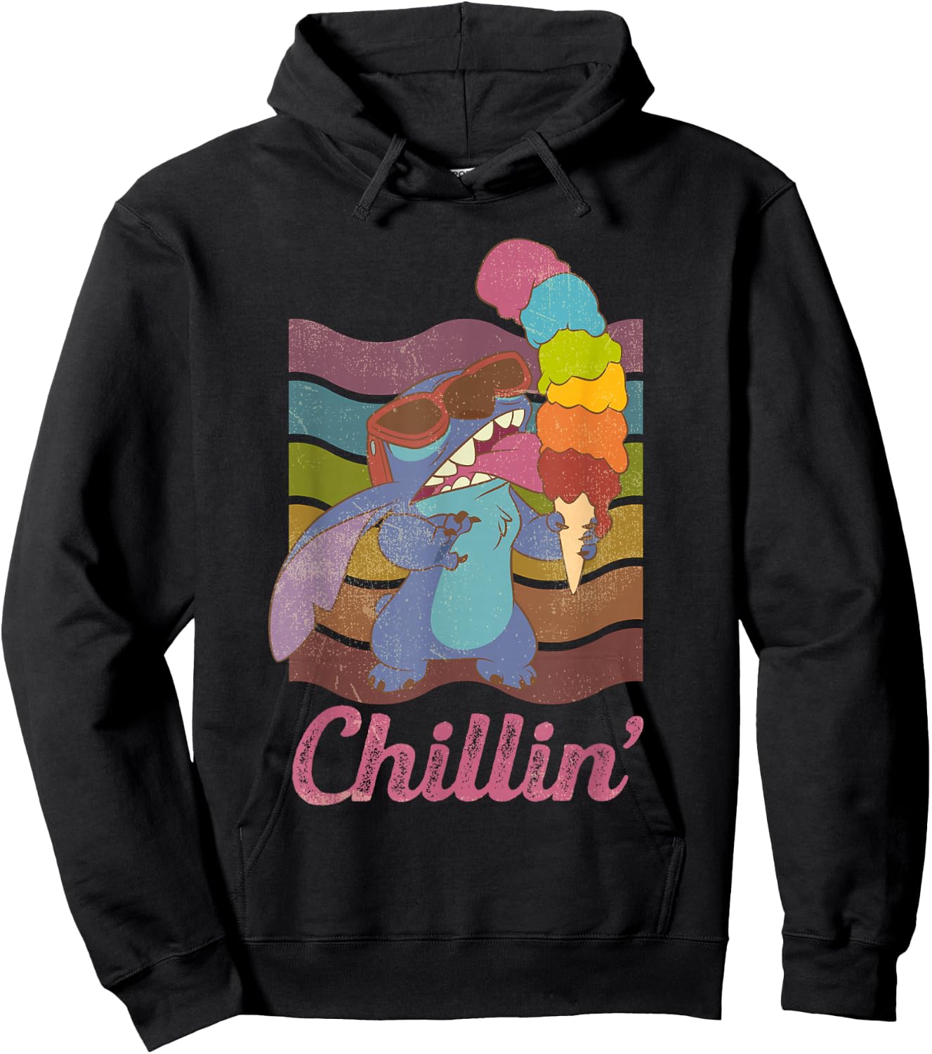 Disney Rainbow Stitch Ice Cream Chillin' Hoodie - Hoodie | Black