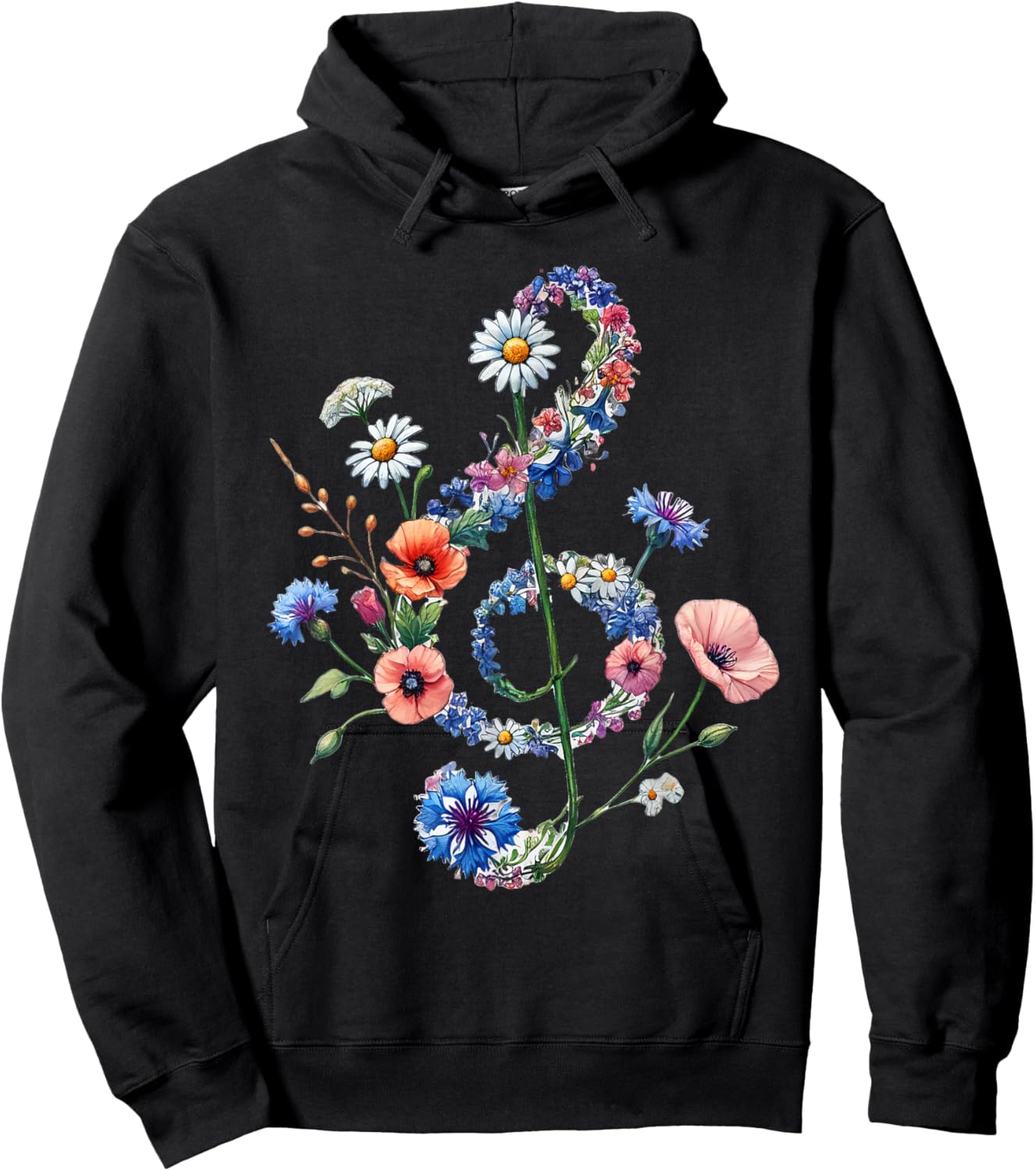 Wildflowers Treble Clef Flower Musical Note Music Hoodie - Hoodie | Black