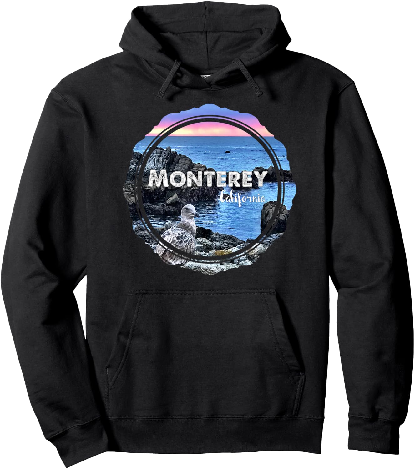 Monterey California Ocean Sunset Seagull Coastal Souvenir Hoodie - Hoodie | Black