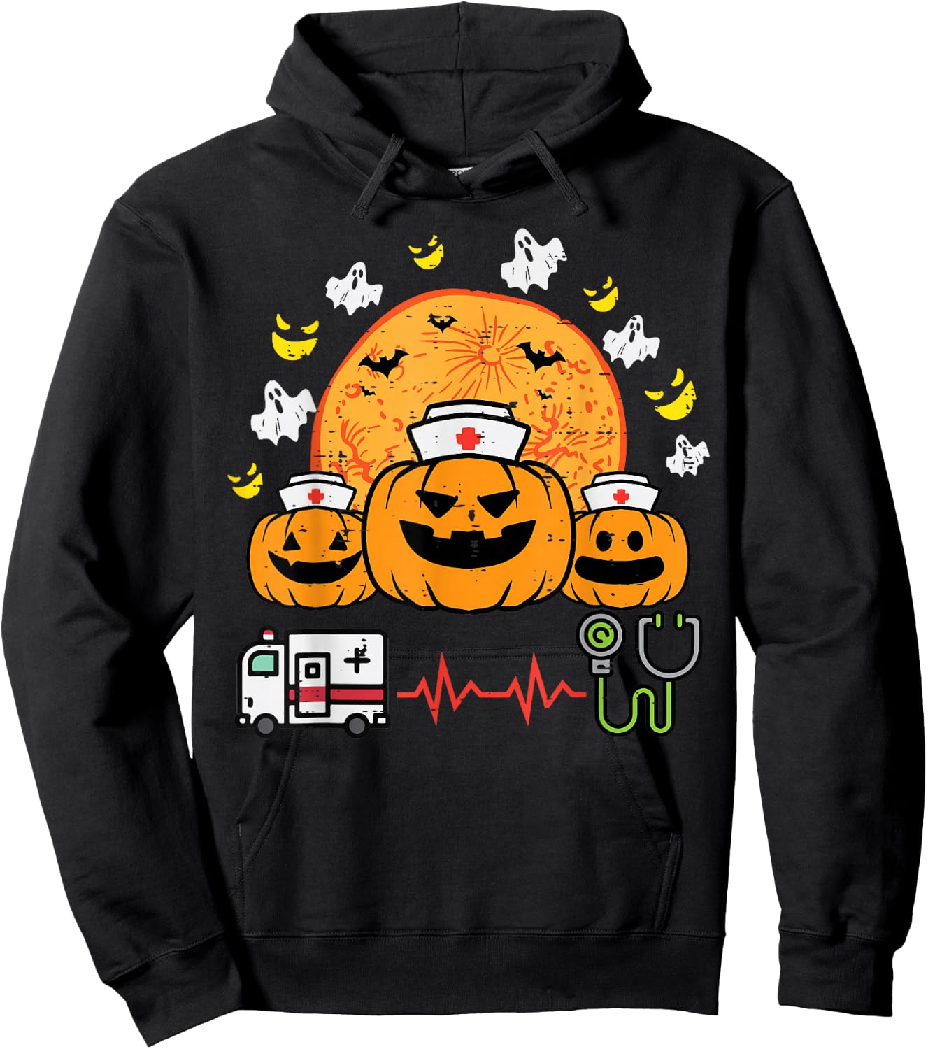Halloween Pumpkin Nurses Paramedic Costume Scrub Top Women Hoodie - Hoodie | Black