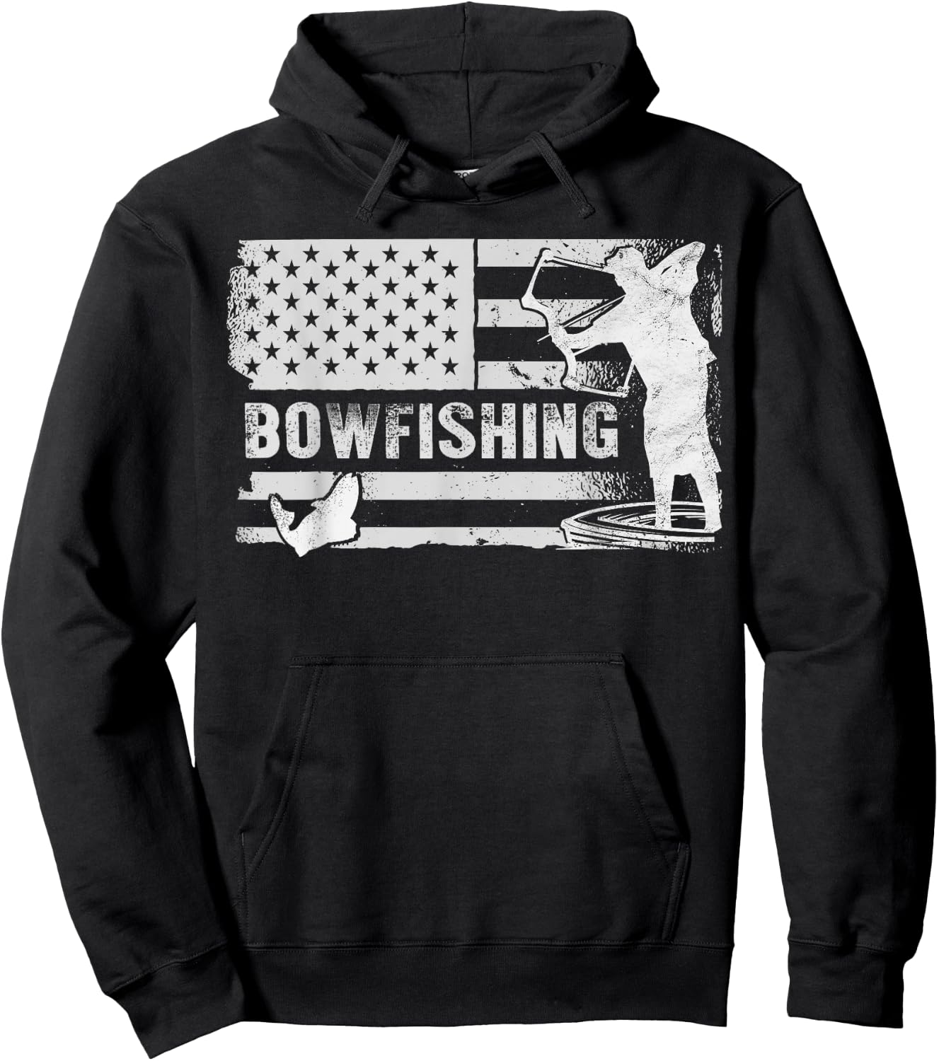 Bowfishing Vintage Look American Flag, Bow Hunting For Fish Hoodie - Hoodie | Black