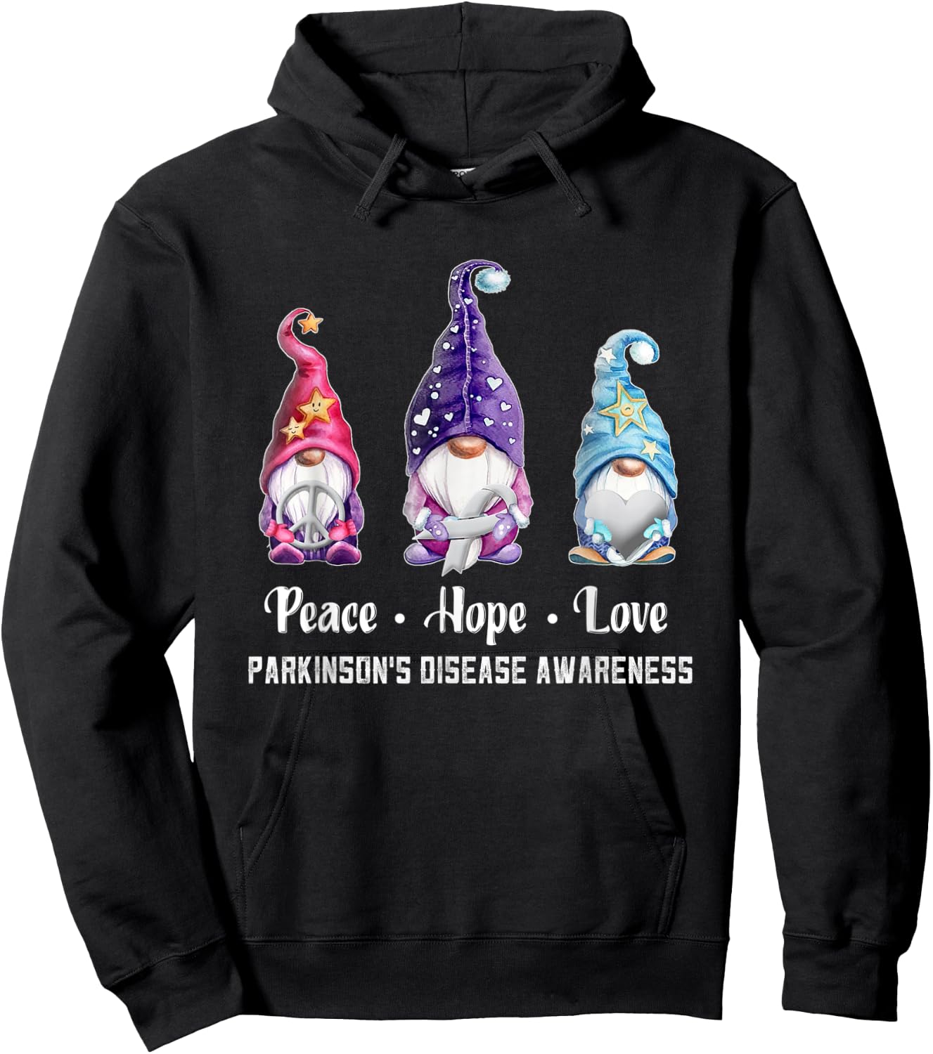 Peace Hope Love Gnomes Parkinson's Disease Awareness Hoodie - Hoodie | Black