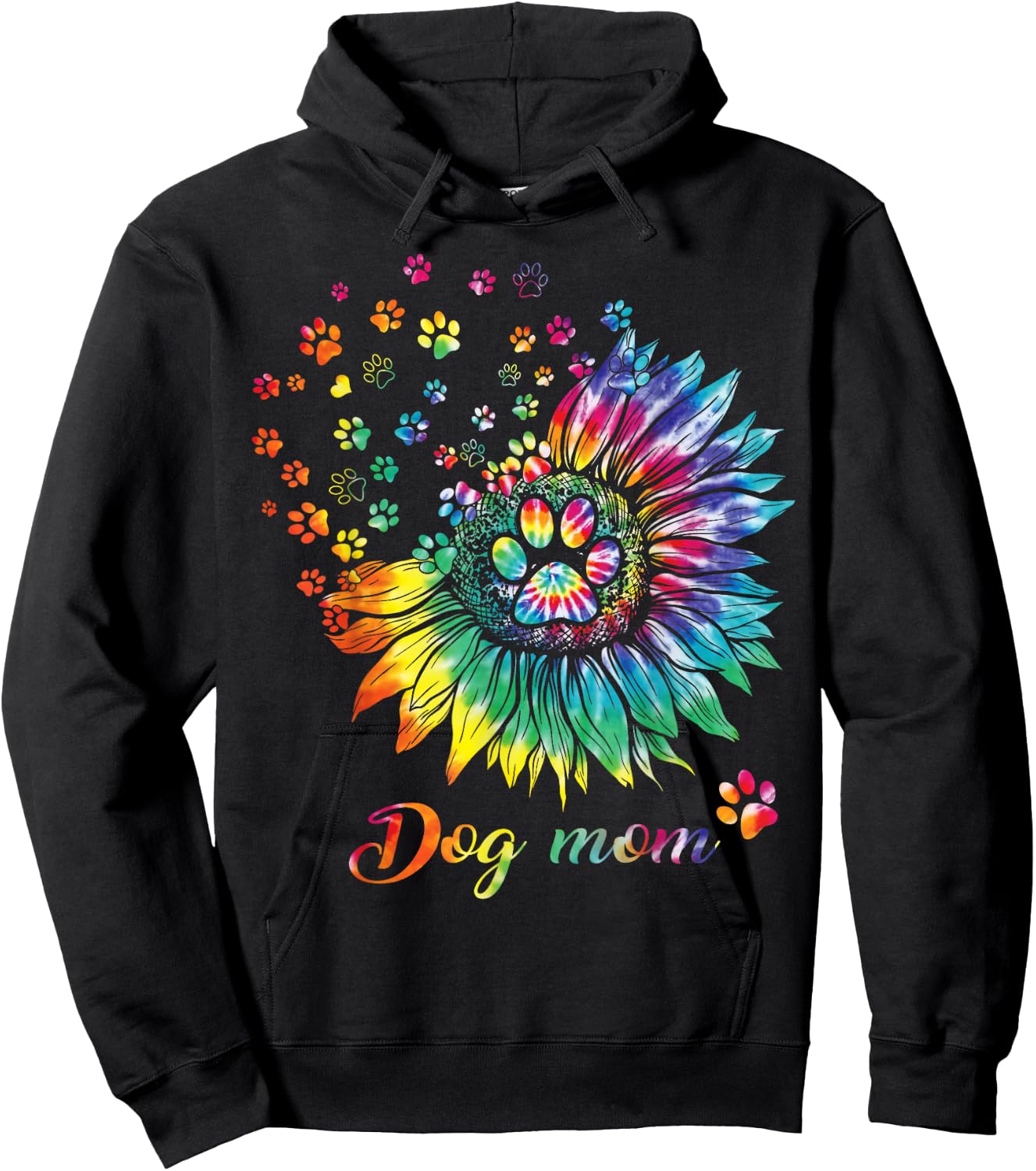 Sunflower Dog Mom Tie Dye Dog Lover Funny Hoodie - Hoodie | Black