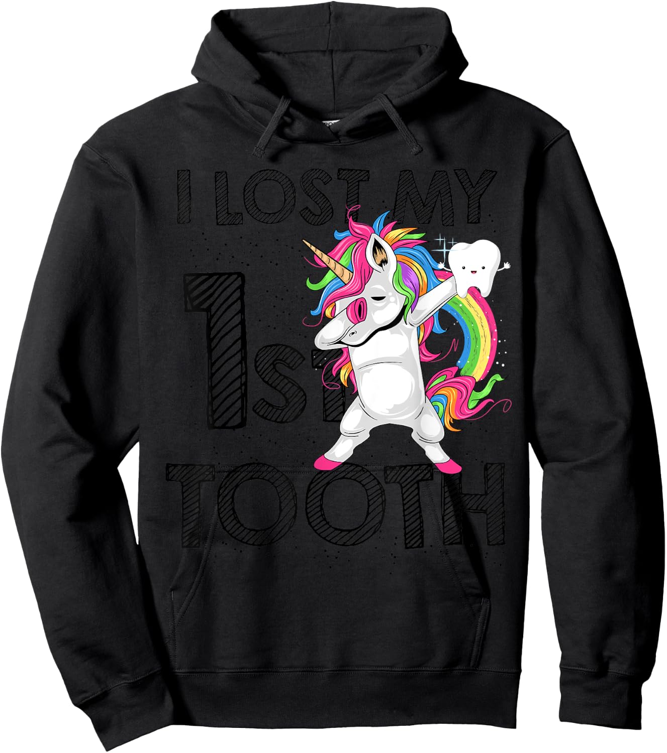 I Lost My First Tooth Baby Teeth Out Fairy Unicorn Dabbing Hoodie - Hoodie | Black