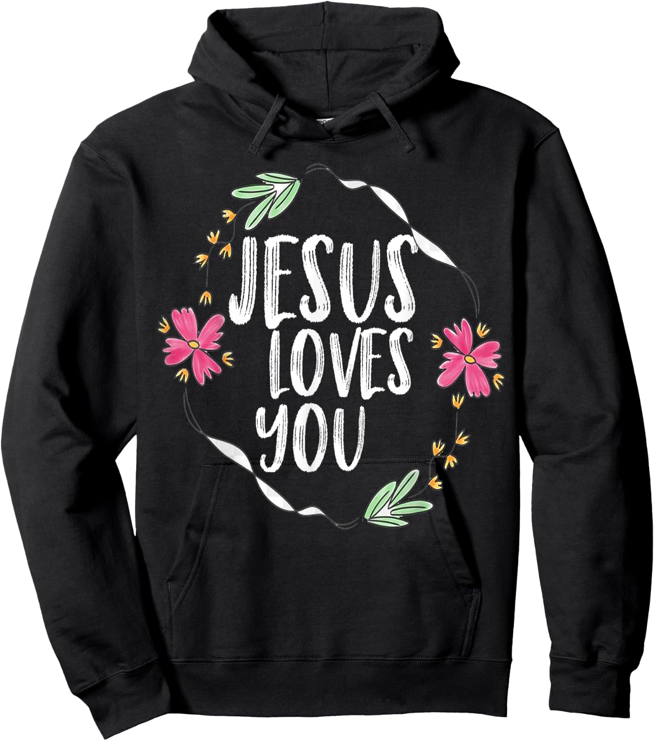 Jesus loves you with Round flower frame Graphic Hoodie - Hoodie | Black