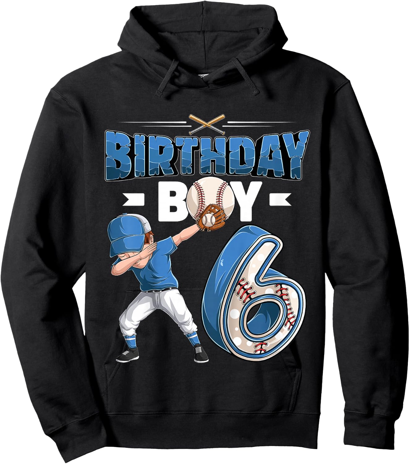 Kids Dabbing boy 6 Year Old Baseball Player 6th Birthday Party Hoodie - Hoodie | Black