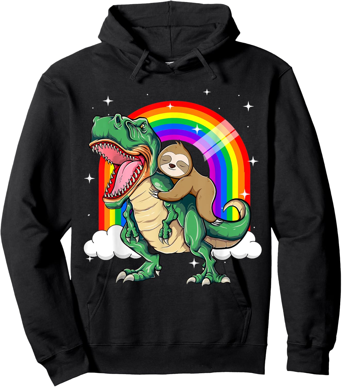 Funny Sloth Riding a T-Rex Dinosaur Hoodie - Hoodie | Black