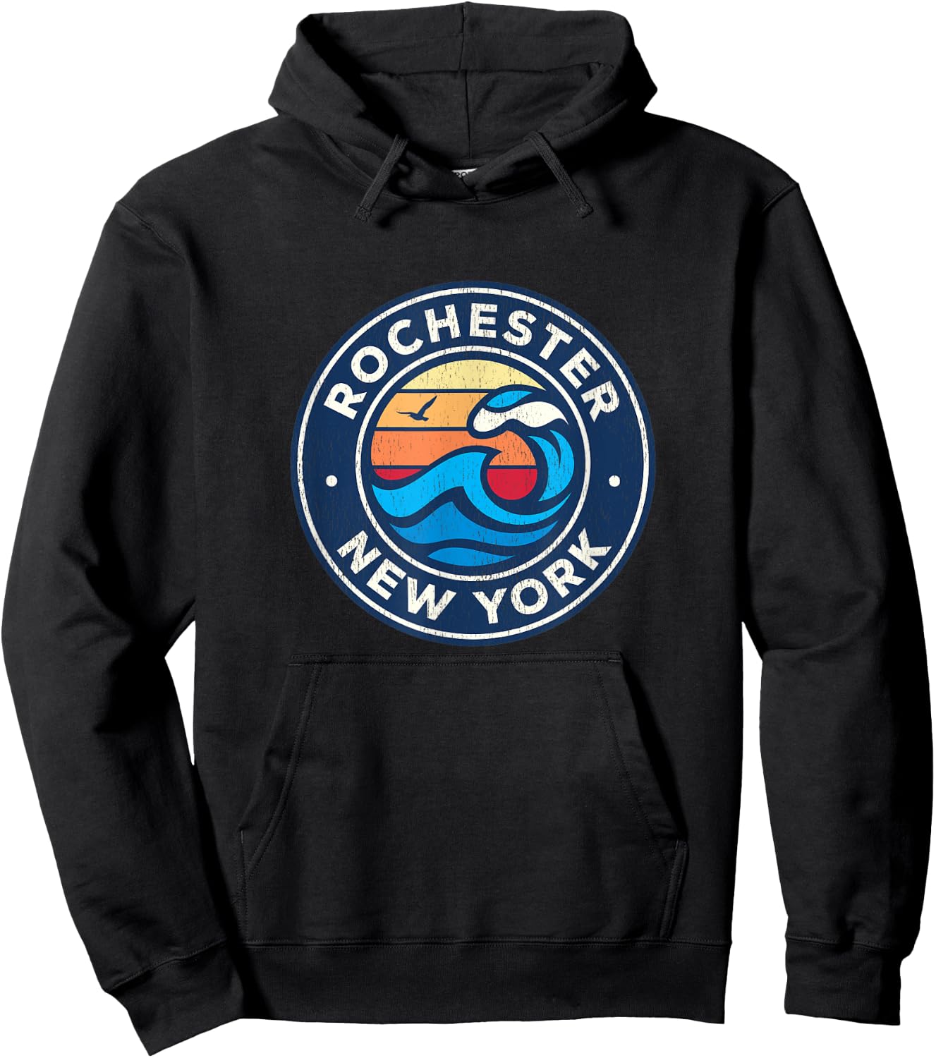 Rochester New York NY Vintage Nautical Waves Design Hoodie - Hoodie | Black