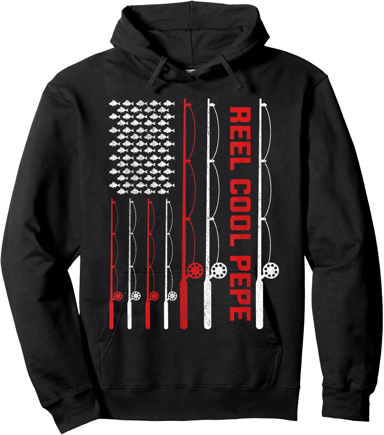 Reel Cool Pepe Father's Day Fishing American Flag Women Men Hoodie - Hoodie | Black