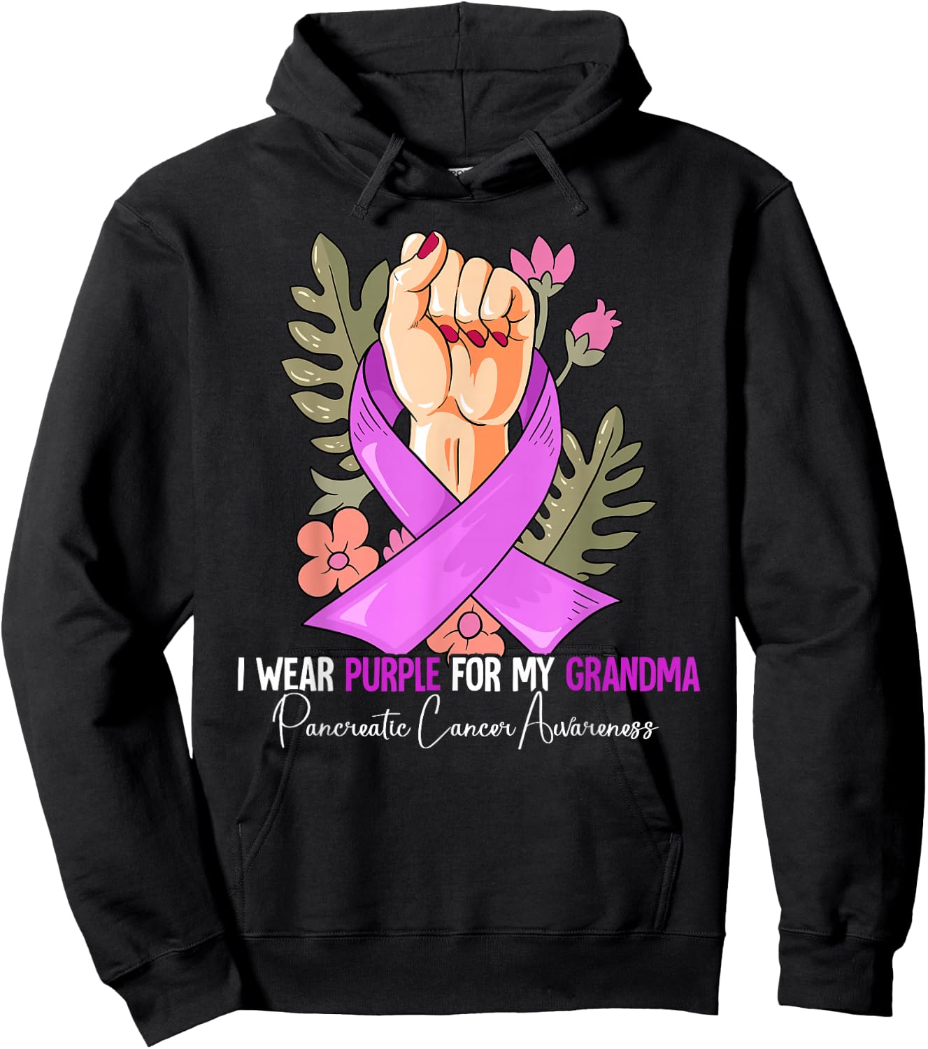 I Wear Purple For My Grandma Pancreatic Cancer Awareness Hoodie - Hoodie | Black