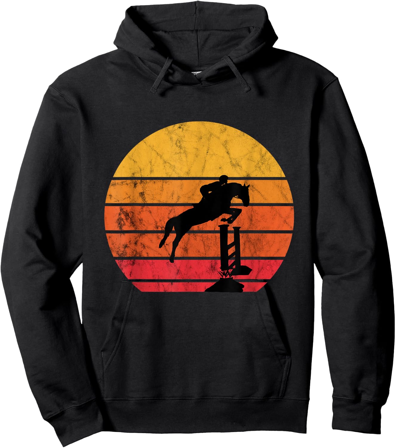Jumping riding, retro, vintage, sunset, jumping horse Hoodie - Hoodie | Black