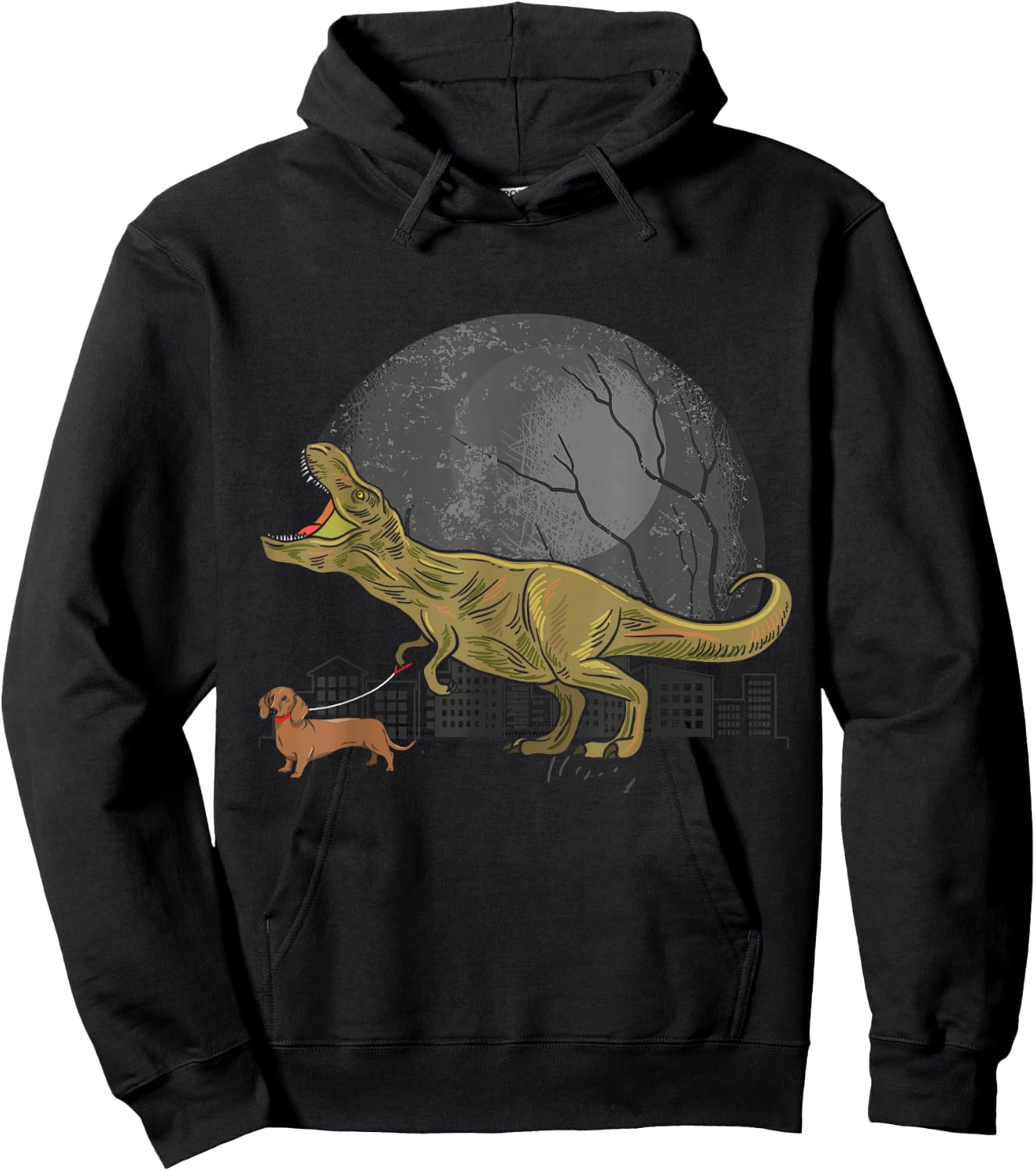 Dinosaur T Rex Dog Dachshund Women Girls Kids Hoodie - Hoodie | Black