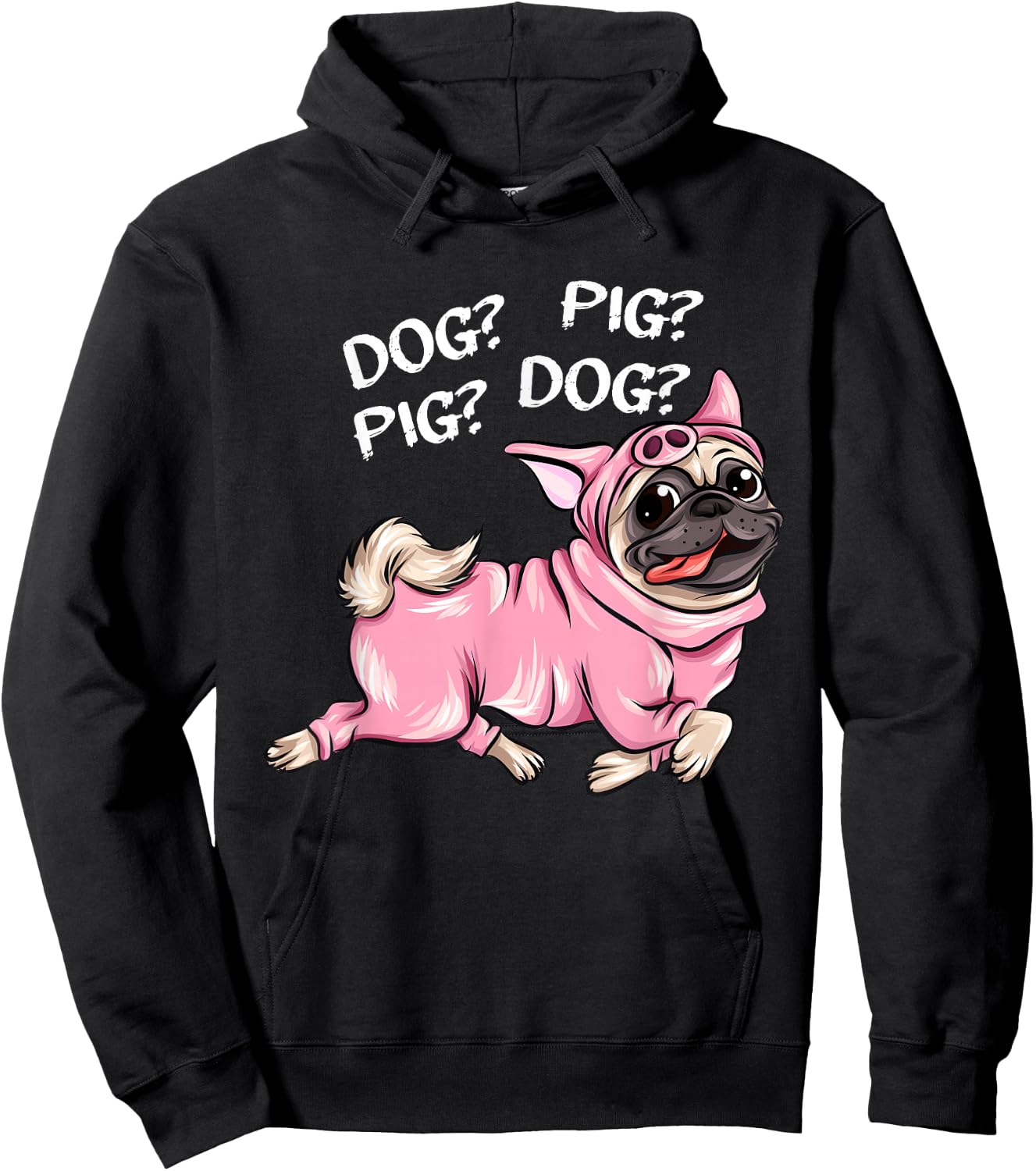 Cute Dog Pug Pig Apparel -Adults Black Dog Pig Pug Both Funny Connection of Animal Connected Hoodie - Hoodie | Black