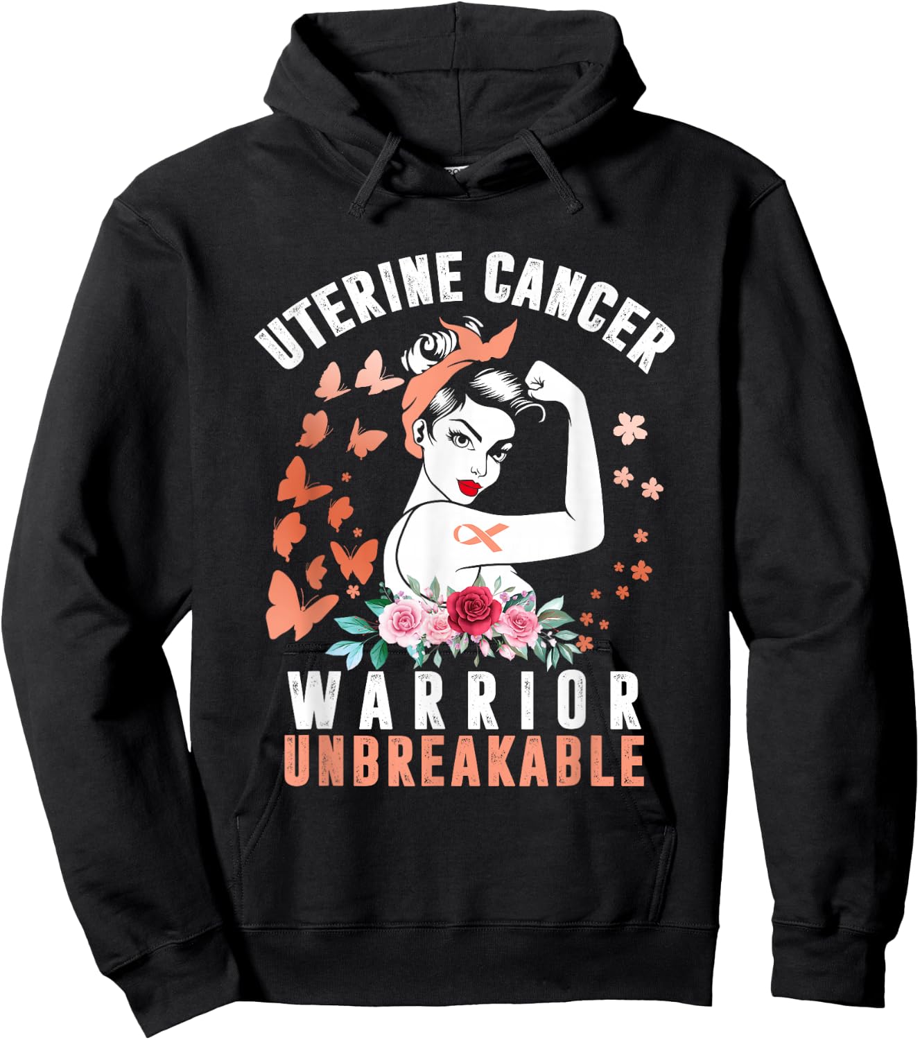 Uterine Cancer Awareness Warrior Unbreakable Strong Woman Hoodie - Hoodie | Black