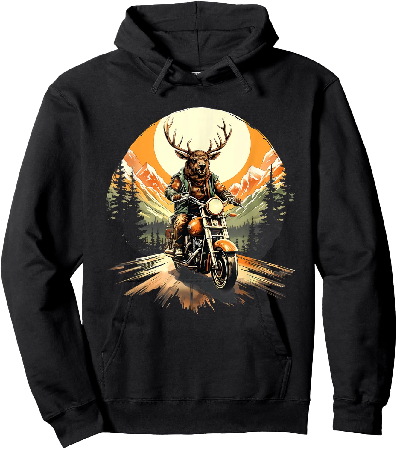 Biker Elk Riding Motorbike Hoodie - Hoodie | Black
