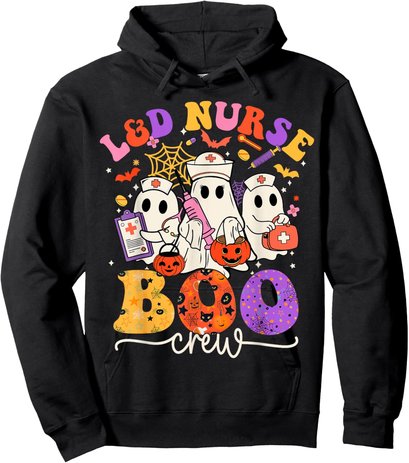 L&D Boo Crew Costume Funny Nurse Ghost Halloween Hoodie - Hoodie | Black