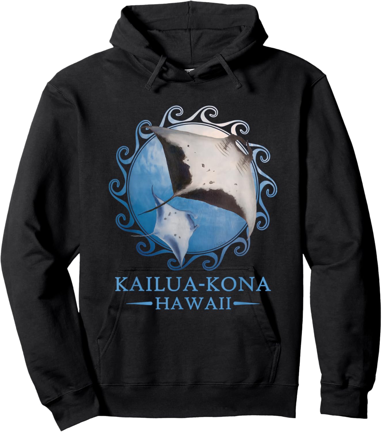 Kailua-Kona Hawaii Stingray Manta Ray Ocean Animals Hoodie - Hoodie | Black