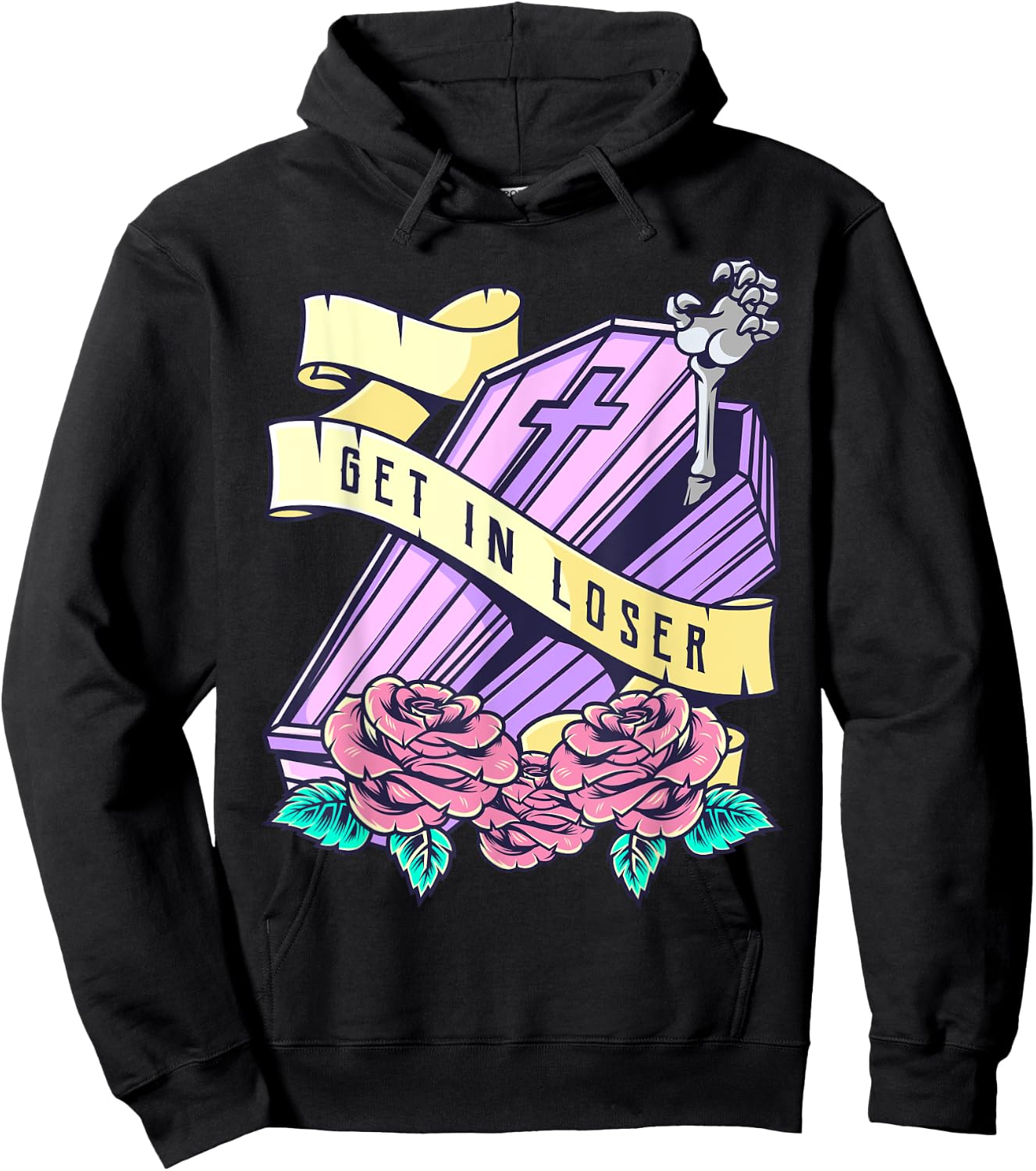 Get in Loose Coffin Pastel Goth Kawaii Halloween Aesthetic Hoodie - Hoodie | Black