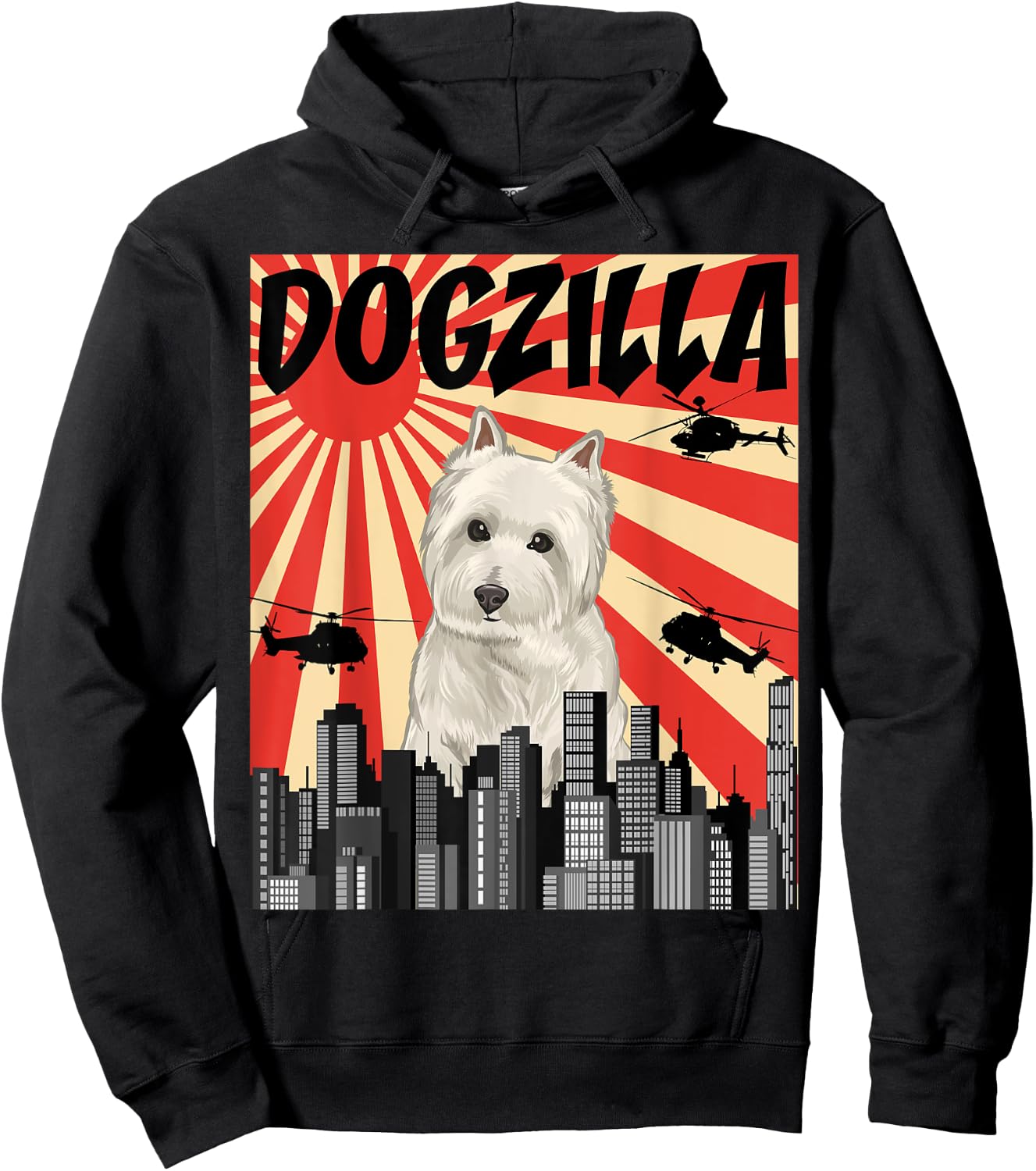 Funny Retro Japanese Dogzilla West Highland White Terrier Hoodie - Hoodie | Black